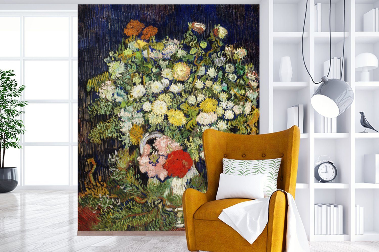 van bedruckt, in Wohnzimmer MuchoWow Fototapete Gogh, Vase Fototapete (3 Küche, Blumenstrauß Matt, Schlafzimmer - Vliestapete Vincent für einer St),
