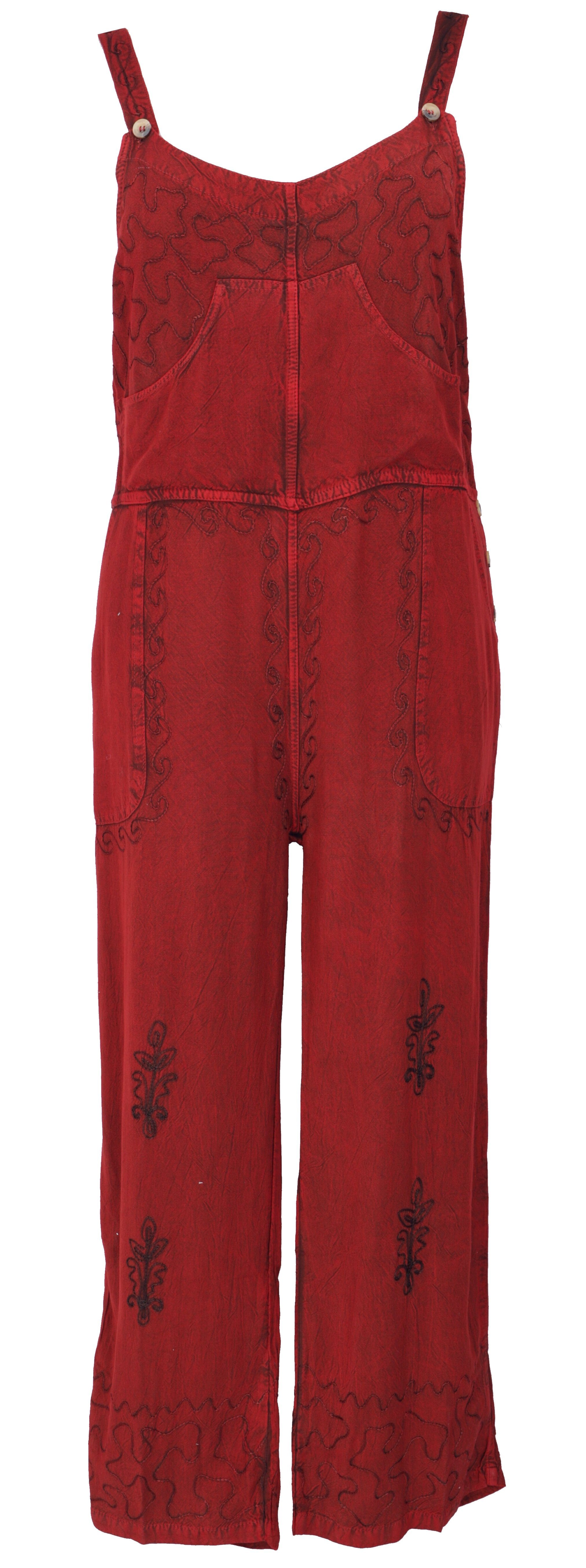 Guru-Shop Relaxhose Latzhose, Boho Hose, bestickter Overall - rot alternative Bekleidung