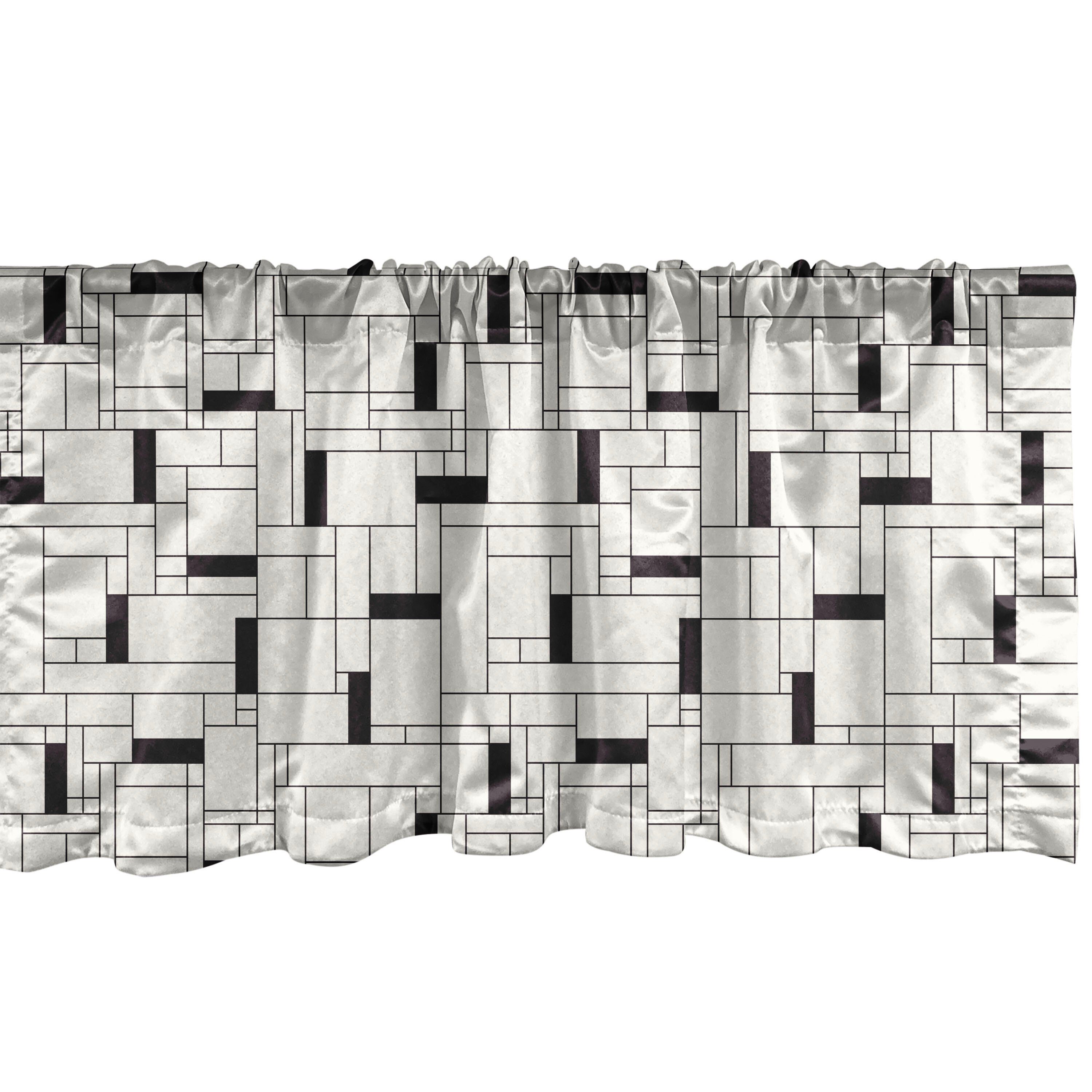 Scheibengardine Vorhang Volant für Küche Schlafzimmer Dekor mit Stangentasche, Abakuhaus, Microfaser, Geometrisch Moderne Rechteckige Gitter
