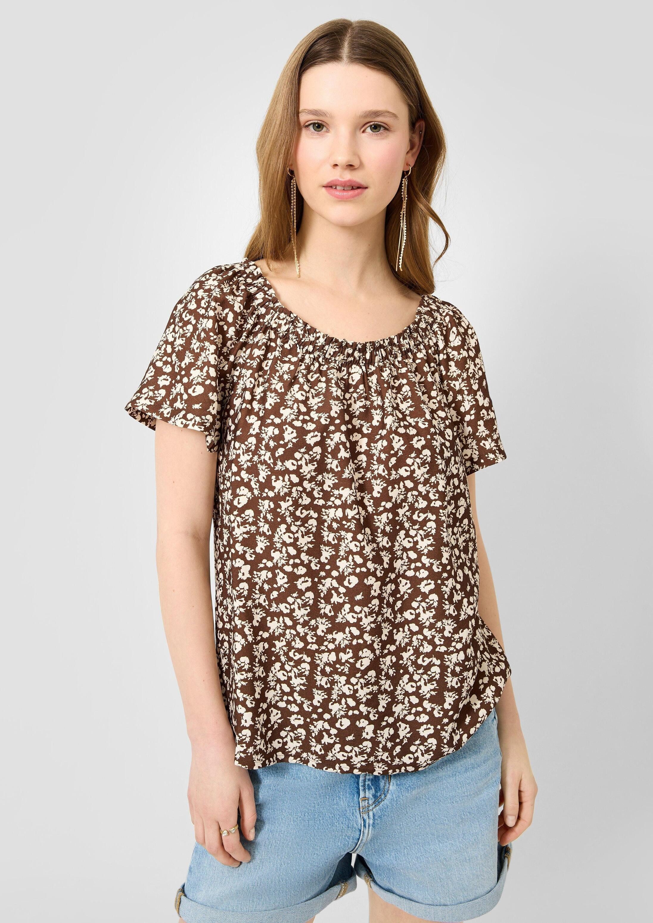 QS Kurzarmbluse Bluse Viskosemix-Bluse mit Carmenausschnitt