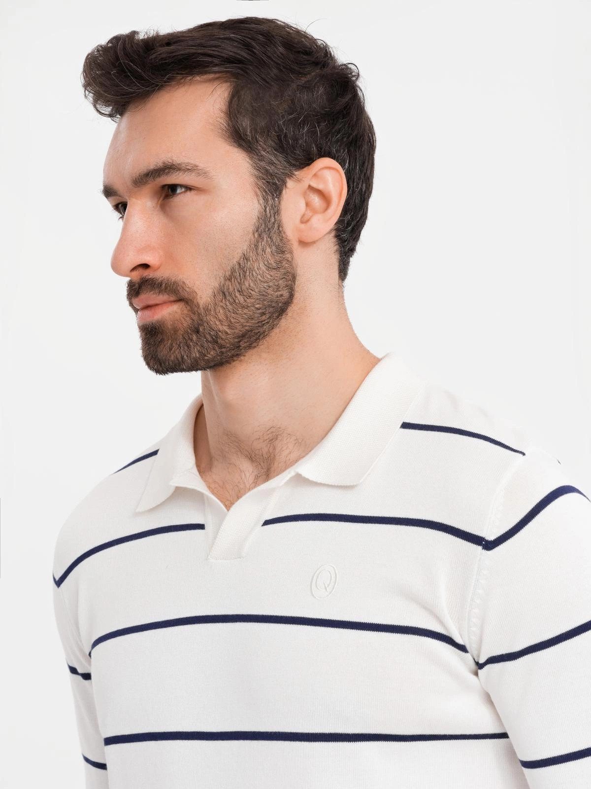 OMBRE Langarm-Poloshirt Horizontal gestreiftes Herren-Polo-Longsleeve mit Viskose