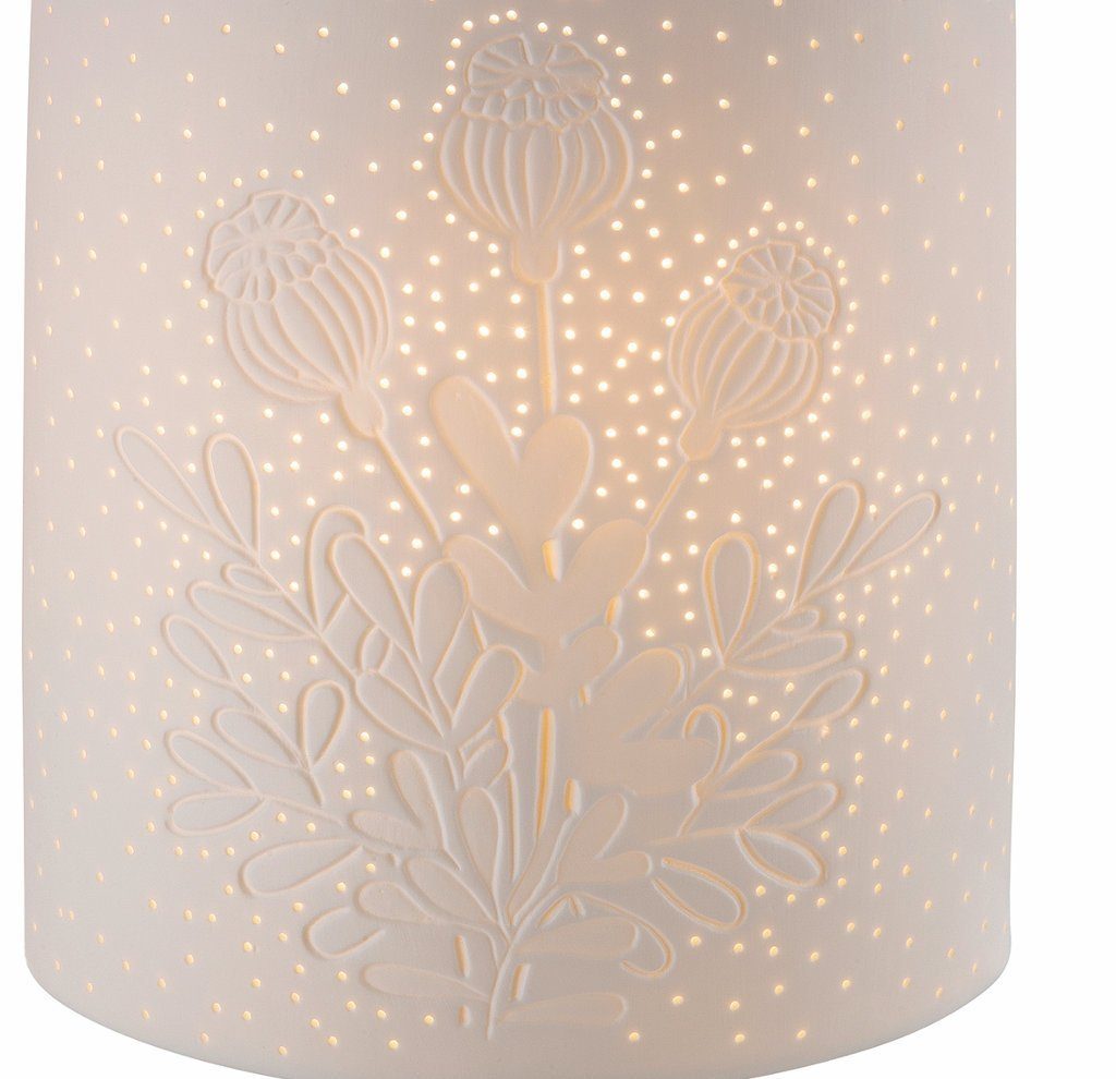 Warmweiß, GILDE Porzellan Leuchte ohne Farbe Höhe Form Mohnblume Tischleuchte Ellipse weiß Tischleuchte Leuchtmittel, 20cm,