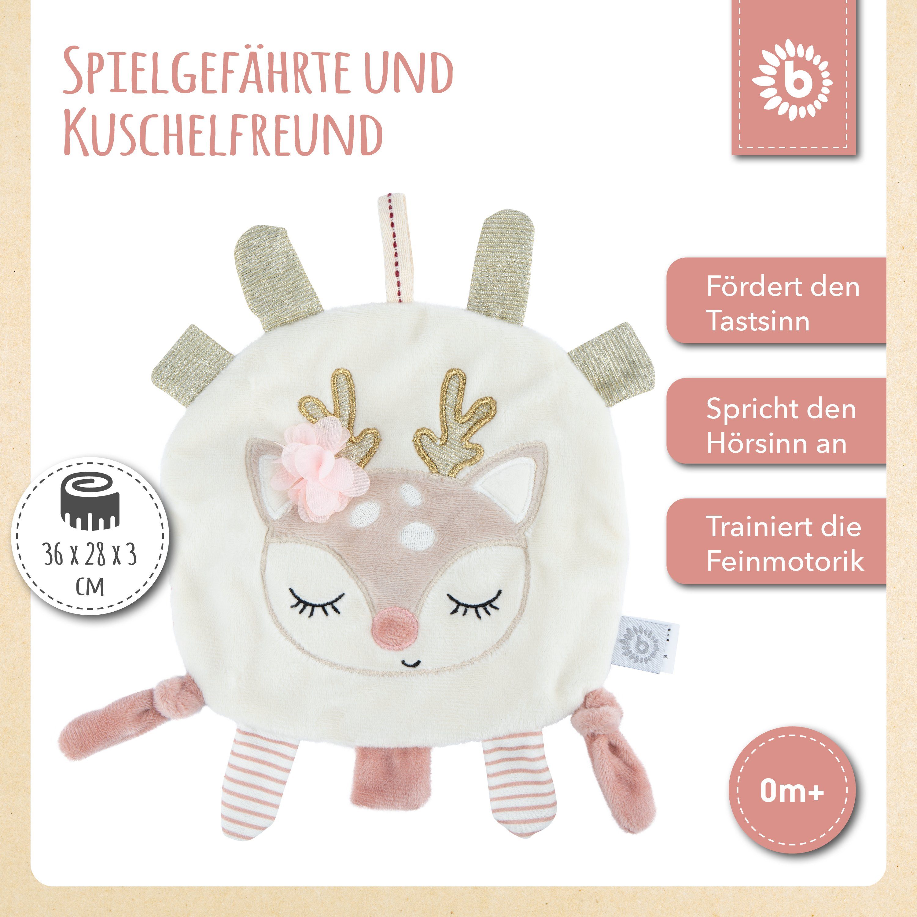 BIECO Schnuffeltuch Bieco Knistertuch Baby Reh Schmusetuch Baby mit Knistereffekt