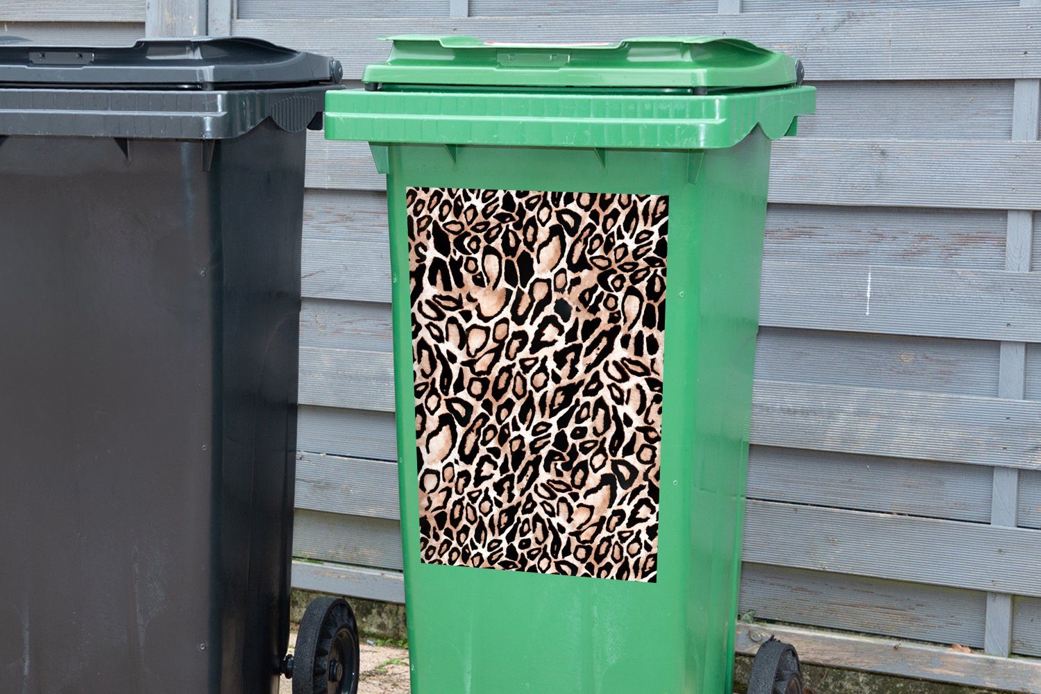 Flecken - Wandsticker Mülltonne, (1 Braun Pantherdruck Container, Abfalbehälter Sticker, St), - Schwarz MuchoWow - Mülleimer-aufkleber,