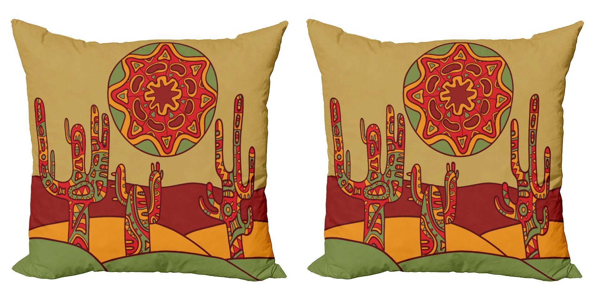 Kissenbezüge Modern Accent Doppelseitiger Digitaldruck, Abakuhaus (2 Stück), Stammes Tribal Design Kaktus