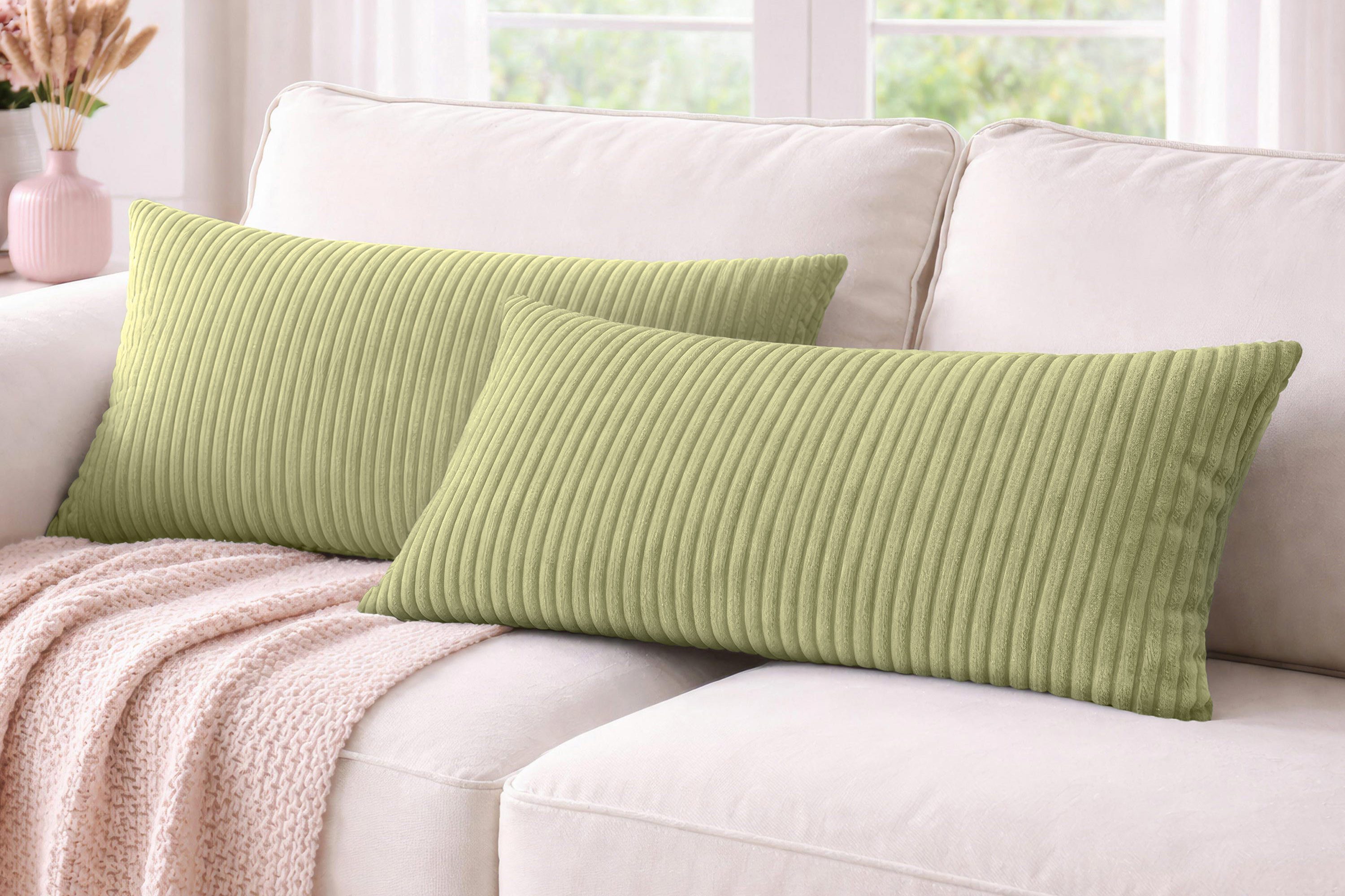 Amilian Dekokissen 40x80 cm 2er Set mit Füllung – Cord-Optik Sofakissen, mit Füllung und Bezug, formstabil, Hotelverschluss