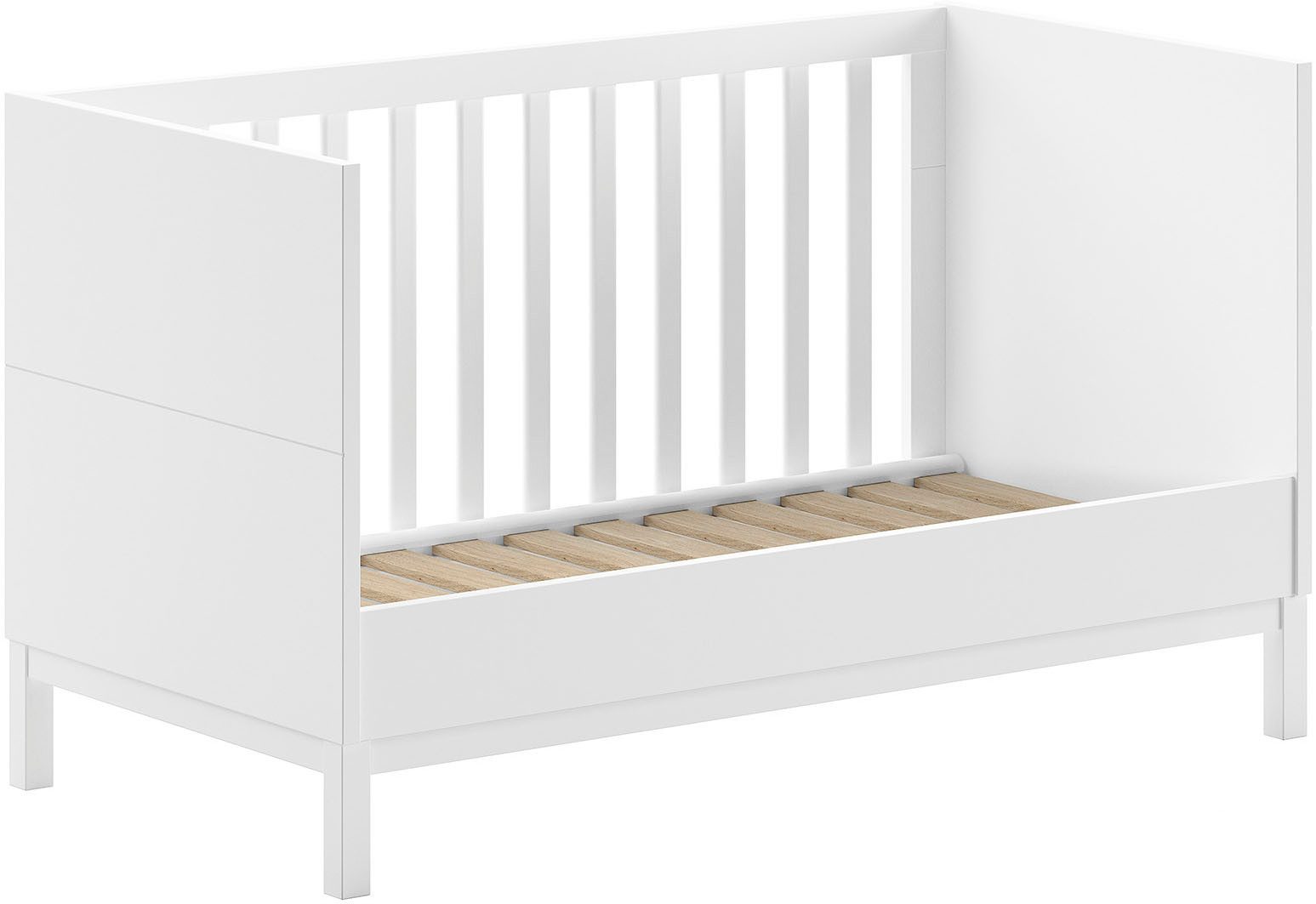 Vipack Babybett in gradlinigem Design, standfest gebaut, pflegeleichte Oberfläche, 70x140 cm mit 3 Schlupfsprossen, umbaubar zum Juniorbett weiß lackiert