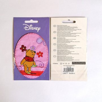 Disney Aufnäher Bügelbild, Aufbügler, Applikationen, Patches, Flicken, zum aufbügeln, Polyester, Winnie Pooh Blumen - Größe: 10,7 x 8 cm