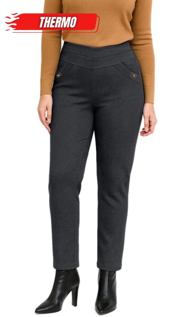 dy_mode Thermohose Damen Thermohose in Jeans-Optik Stretchhose mit Innenfutter mit elastischem Bund, mit Innenfutter