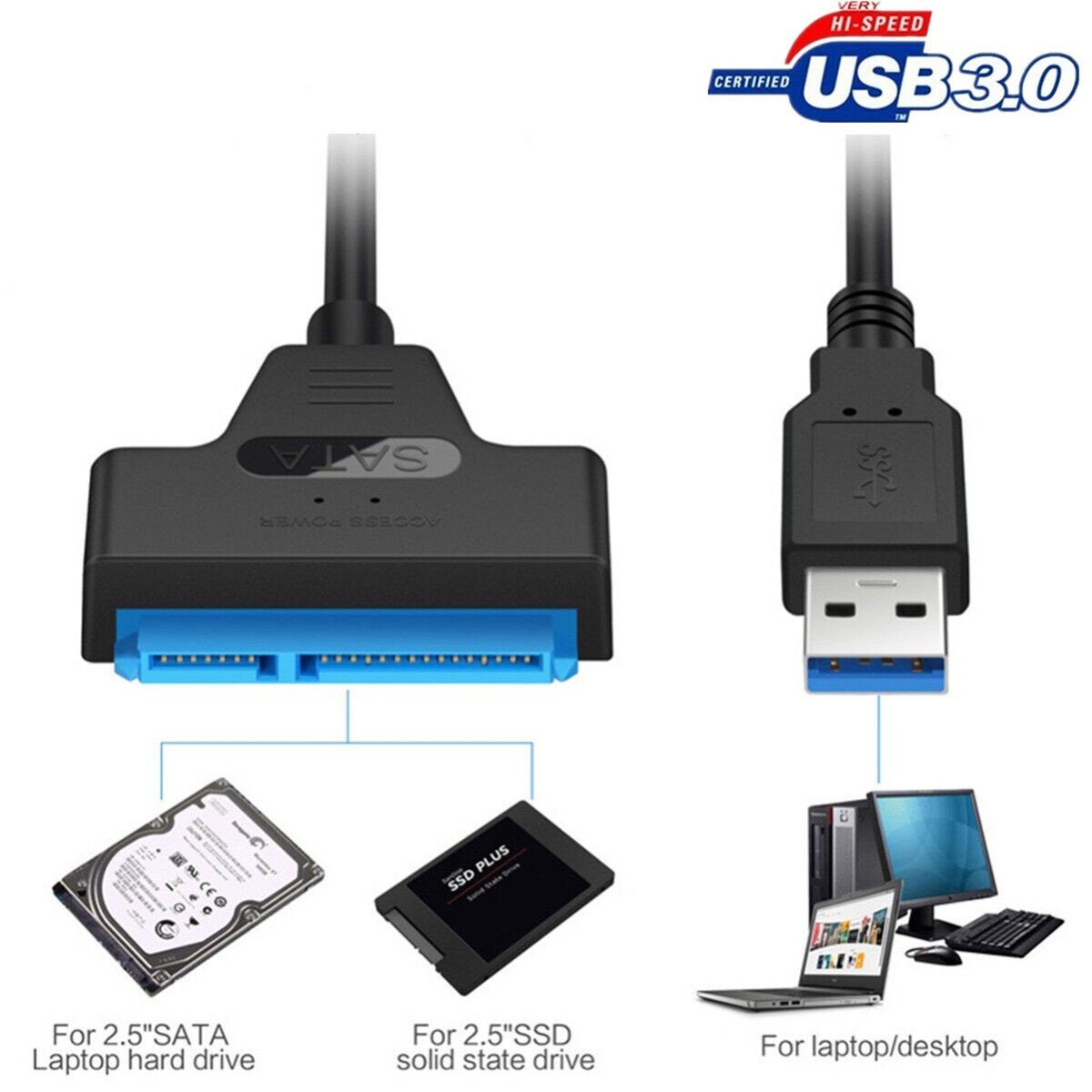 USB 3.0 auf zu SATA Adapter Kabel 22 Pin Für 2,5" Festplatte HDD SSD Audio- & Video-Adapter