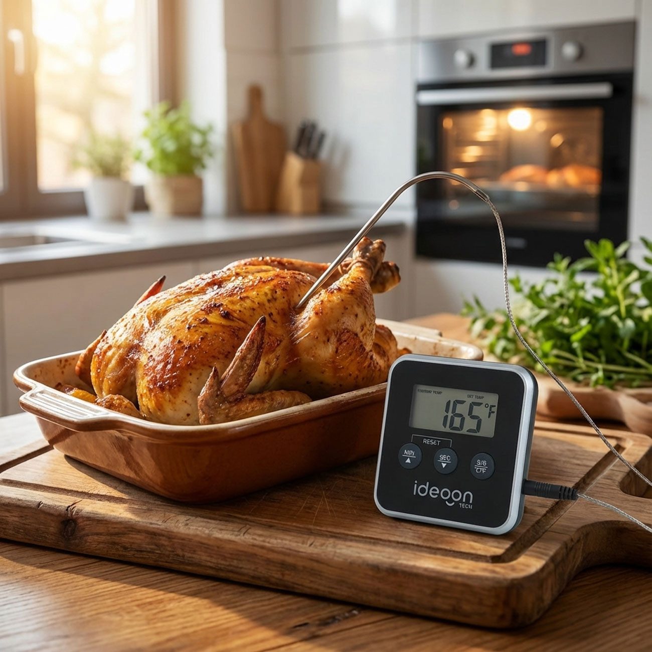 shop'n smile ideoon Backofenthermometer Digitales Fleischthermometer & Ofenthermometer mit Timer bis 300°C, Timer 1 Sek. bis 99:59 Min. •-50 bis 300 °C • Umschaltbar °C & °F
