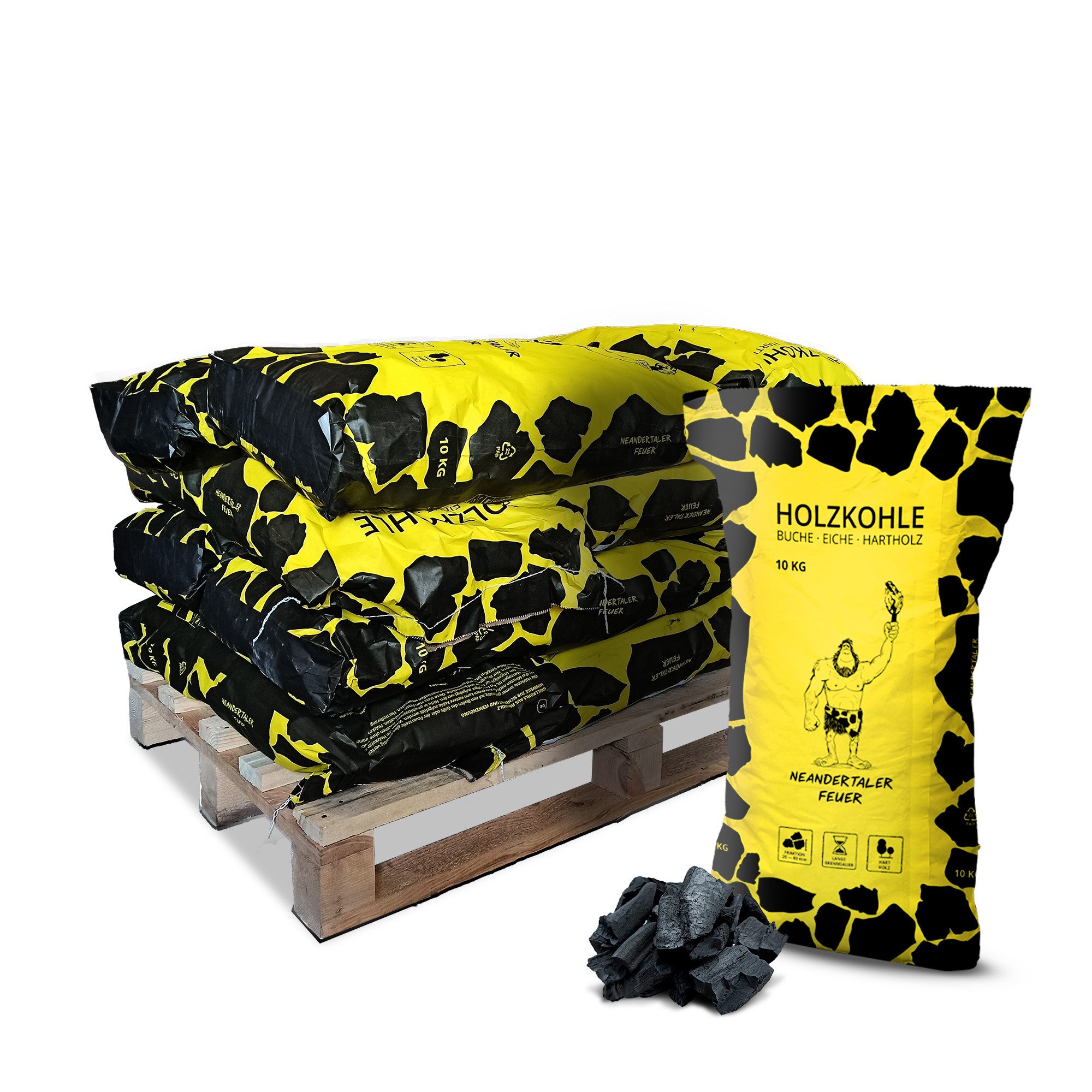 Neandertaler Feuer Holzkohle Grillkohle Grillholzkohle Palette Charcoal Grill Kohle Bucheholzkohle, 120 kg