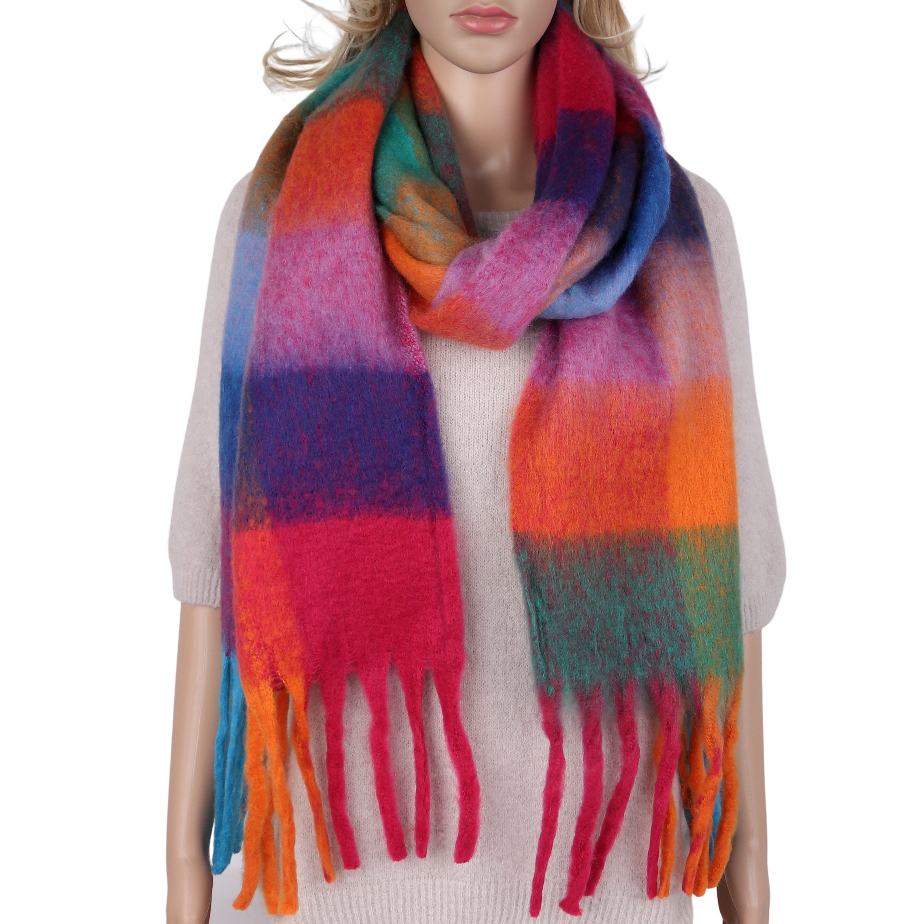 MIRROSI Modeschal weicher und warmer Schal Karomuster mit Fransen, 42x200cm günstig online kaufen