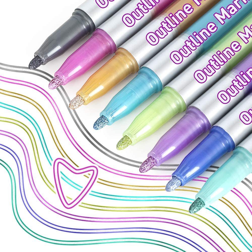 8 Farbe Doppellinien Stift Metallic Stifte Magische Stifte Glossy Magic Pens 