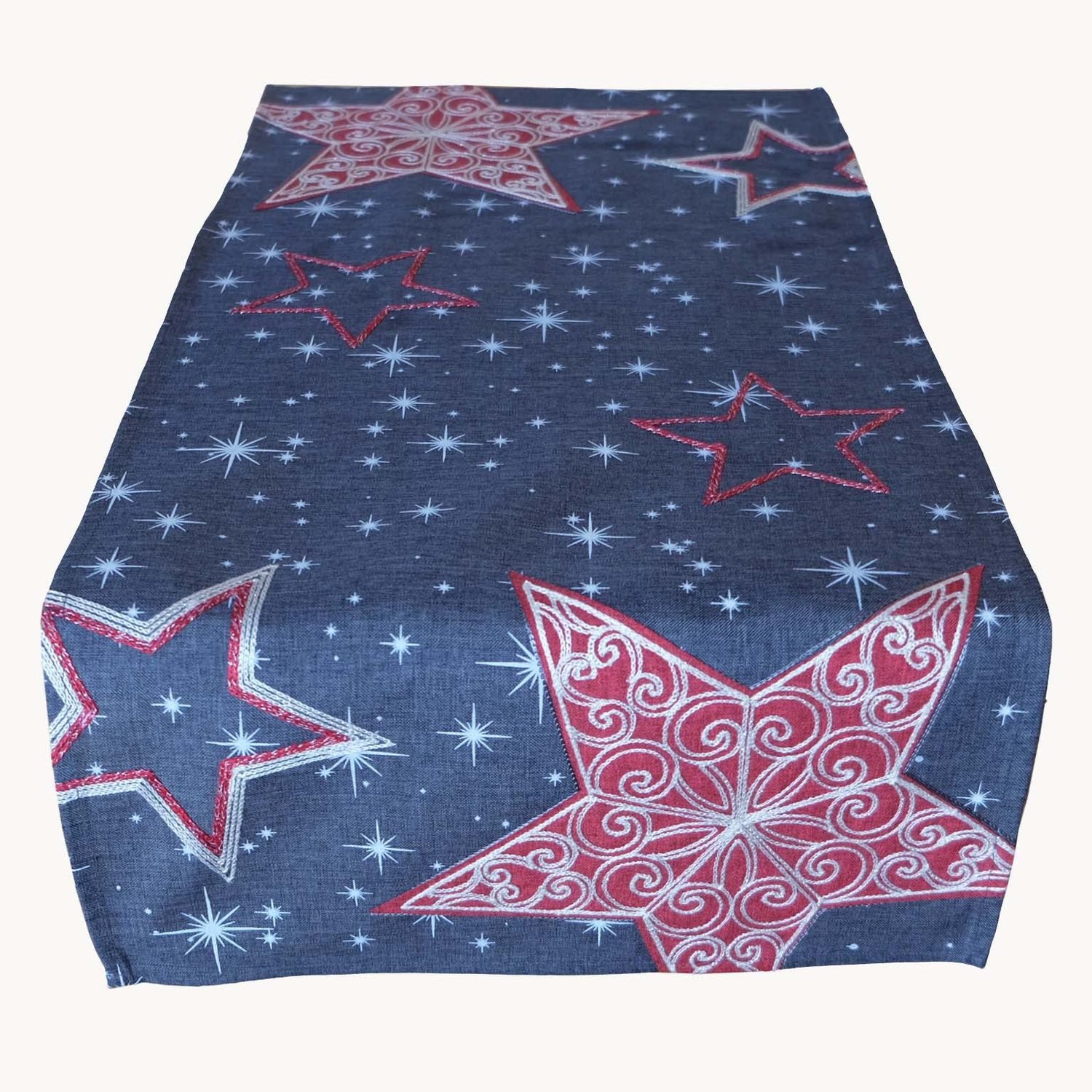 texpot Tischdecke Stickerei Sterne Tischläufer Winter Weihnachten Deko (1-tlg)