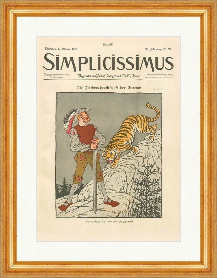 Kunstdruck Titelseite der Nummer 27 von 1918 Thomas Theodor Heine Tiger