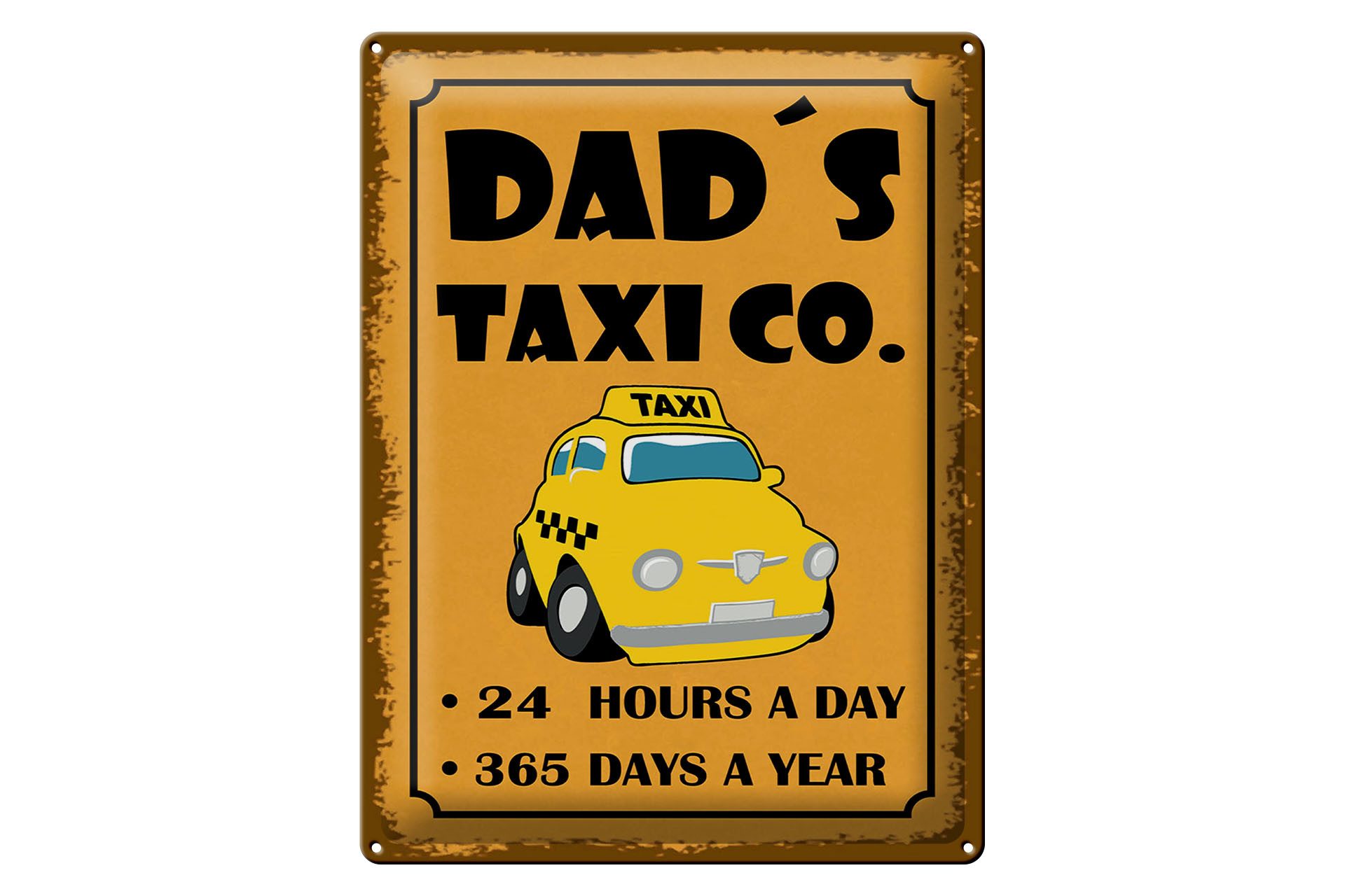 Femer GmbH Metallschild Hinweis 30x40 cm Dads Taxi co. 24 hours a day, (1 St), gewölbte Oberfläche, abgerundete Ecken, umgeschlagene Kanten