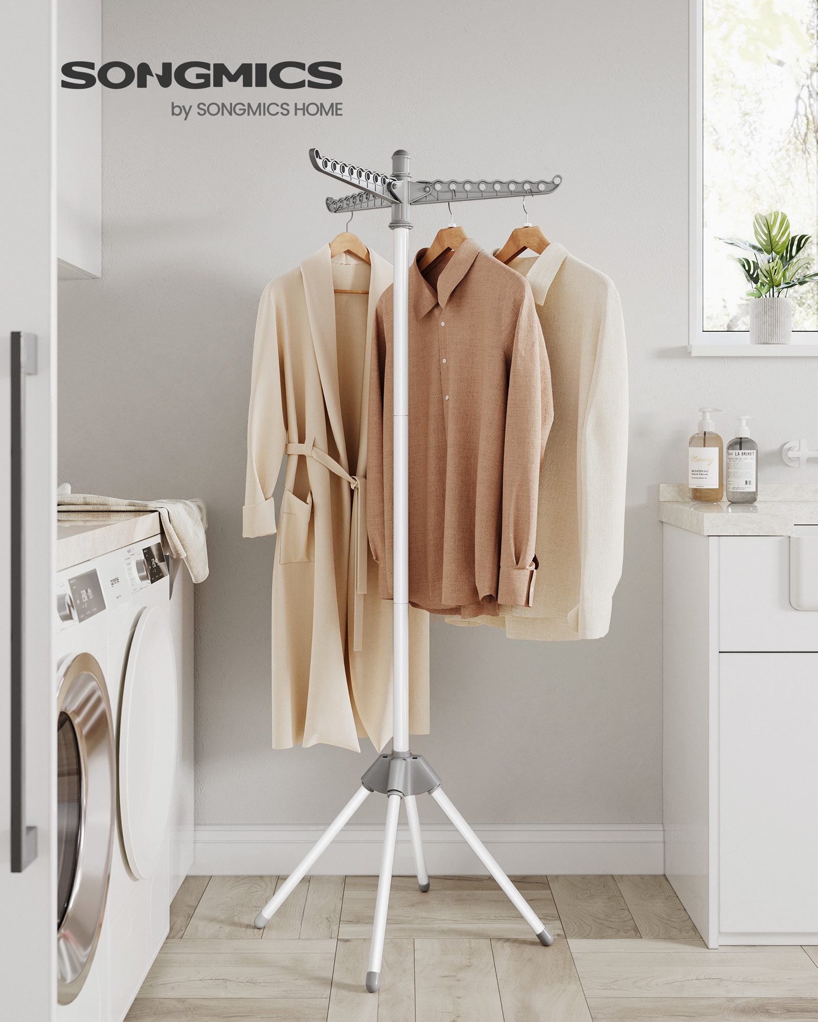 SONGMICS Wäscheständer, Standtrockner, 3 drehbare Armen für Kleiderbügel, 4 günstig online kaufen
