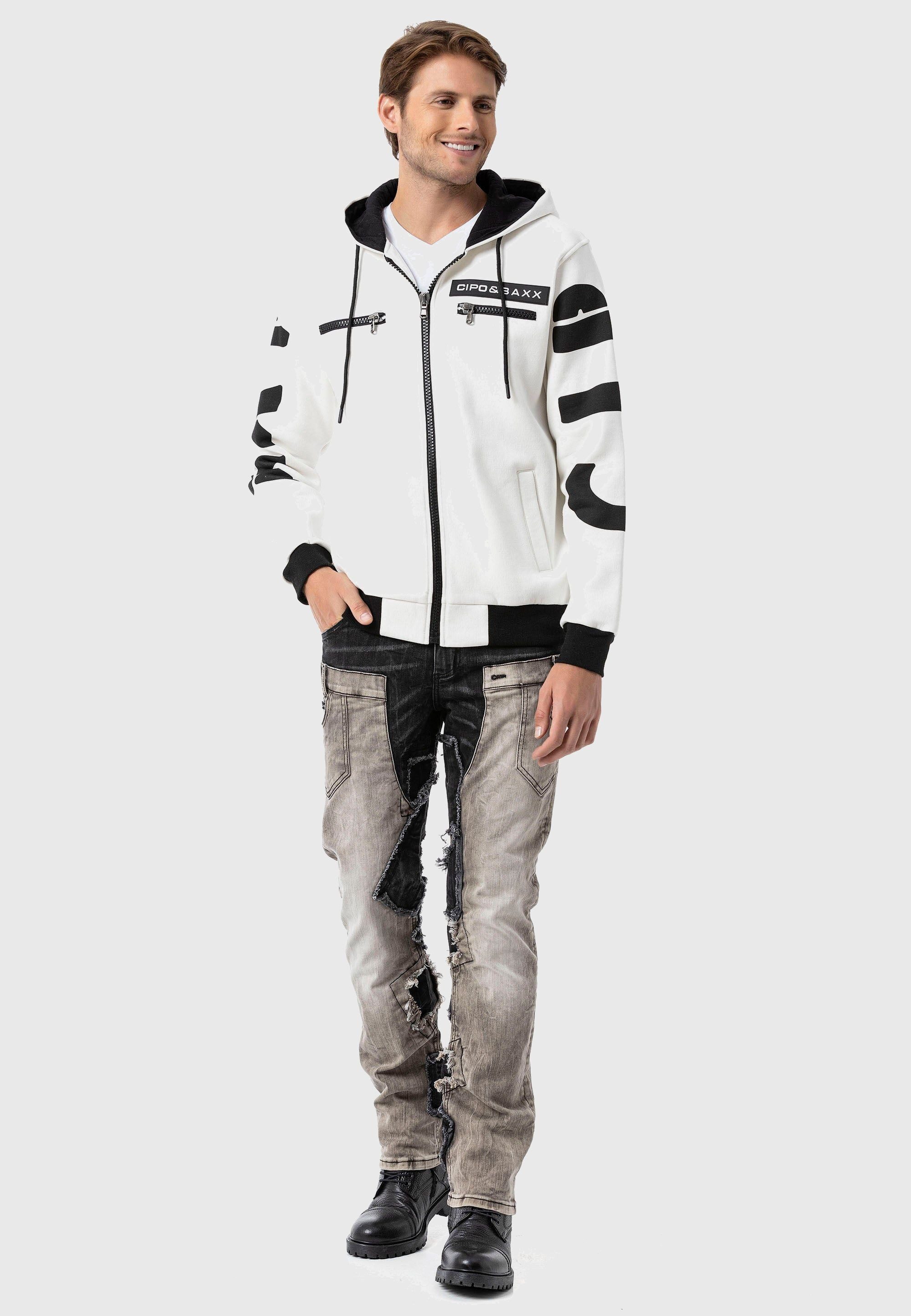 Cipo & Baxx Strickjacke Hoodie Sweat Jacket (1-tlg) mit Ärmel- und Rückenprint – Bild 4 von 5
