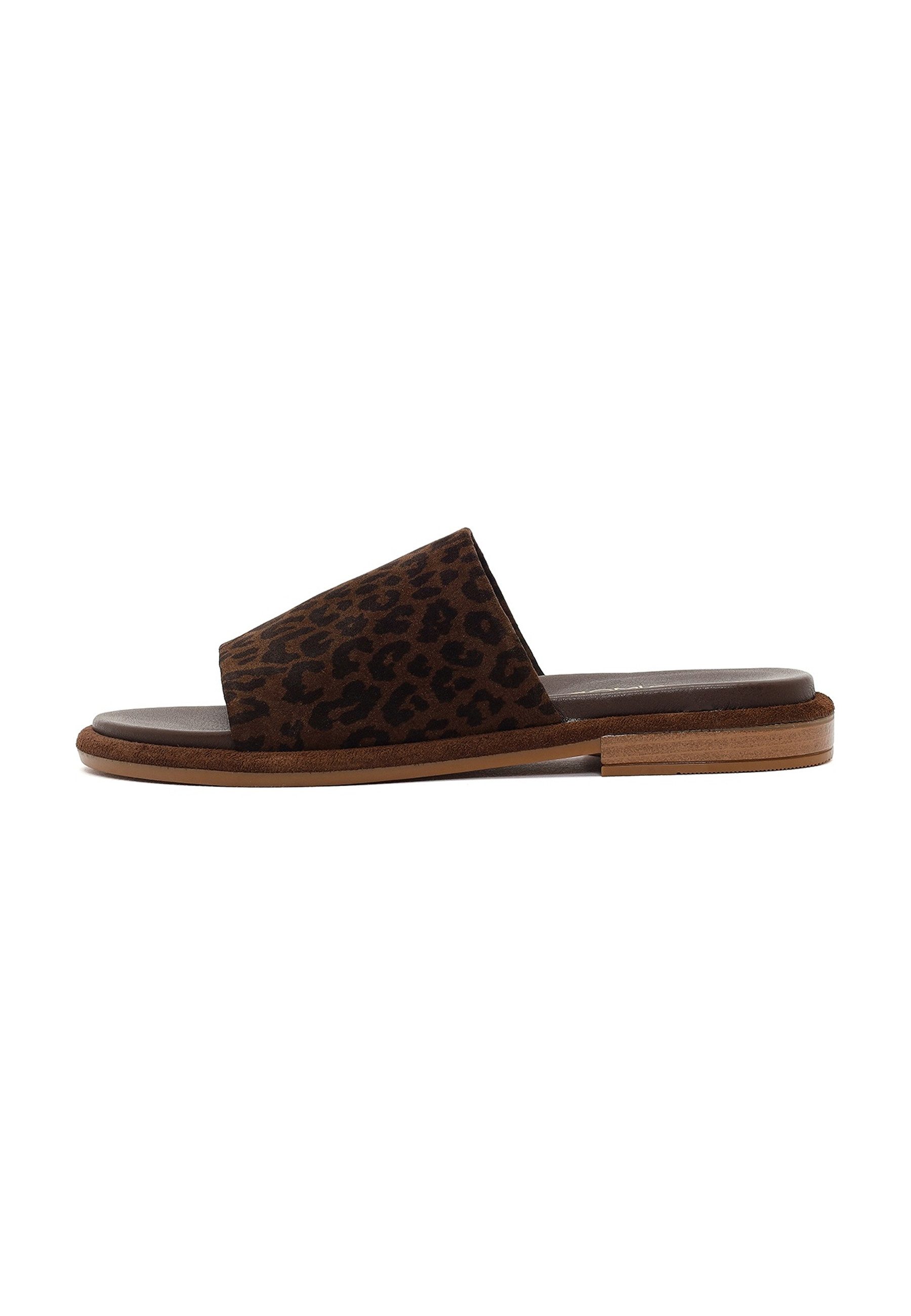 Derimod Pantoletten aus Veloursleder Mules Echtes Leder, Lederfutter, TPU-Sohle, Leopardenmuster, Slip-On