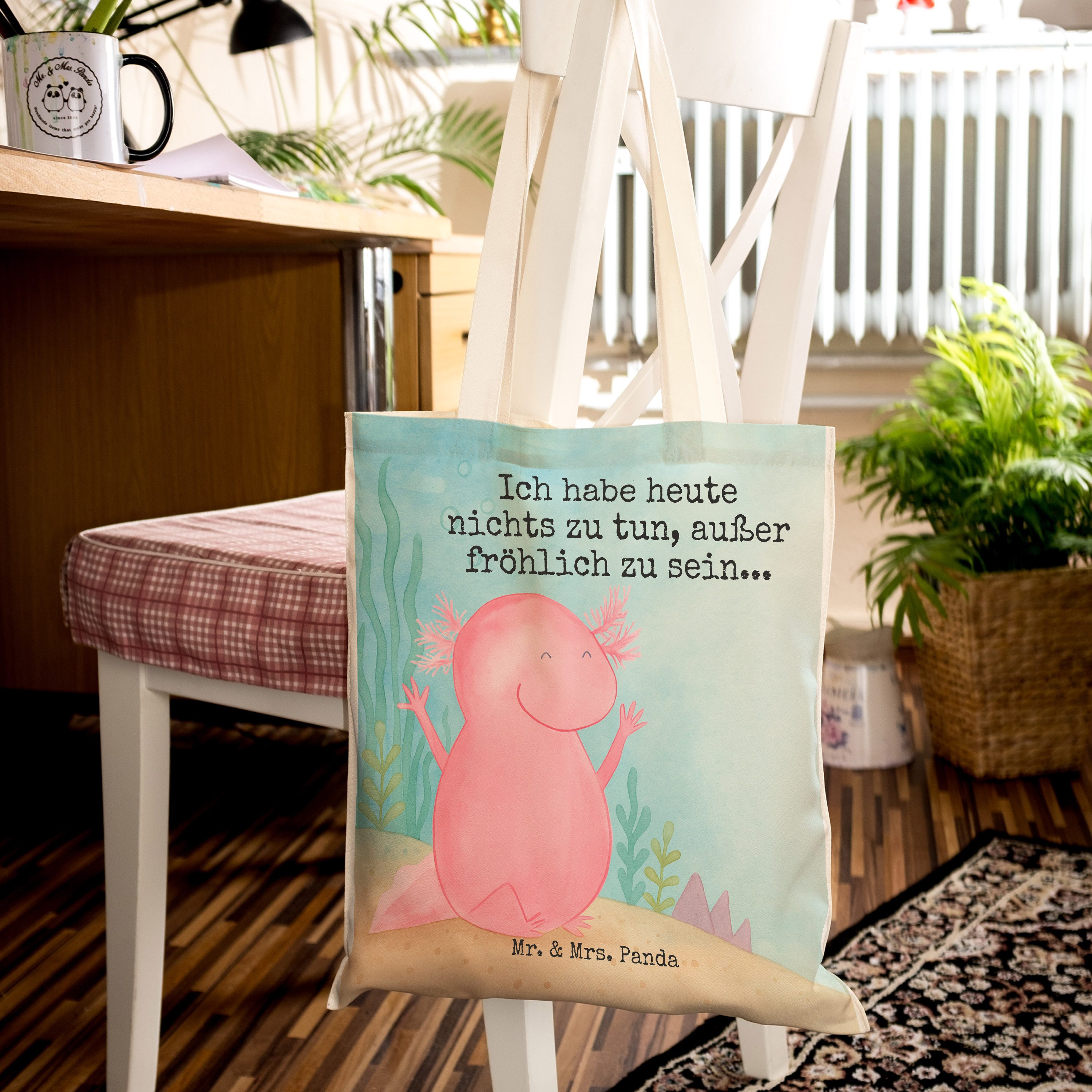Mr. & Mrs. Panda Tragetasche Axolotl Hurra Design, (Packung), Axolot Geschenk einkaufsshopper