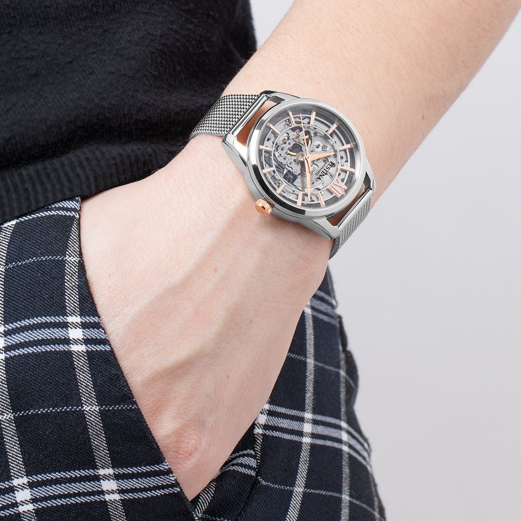 Festina Automatikuhr Automatik F20627/1, Armbanduhr, Damenuhr, mechanische Uhr, Edelstahlarmband