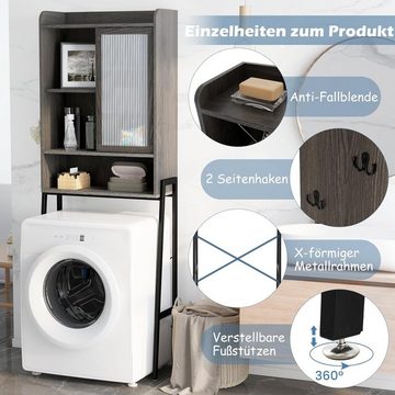 KOMFOTTEU Hochschrank mit Schiebetür verstellbaren Regalen & Haken