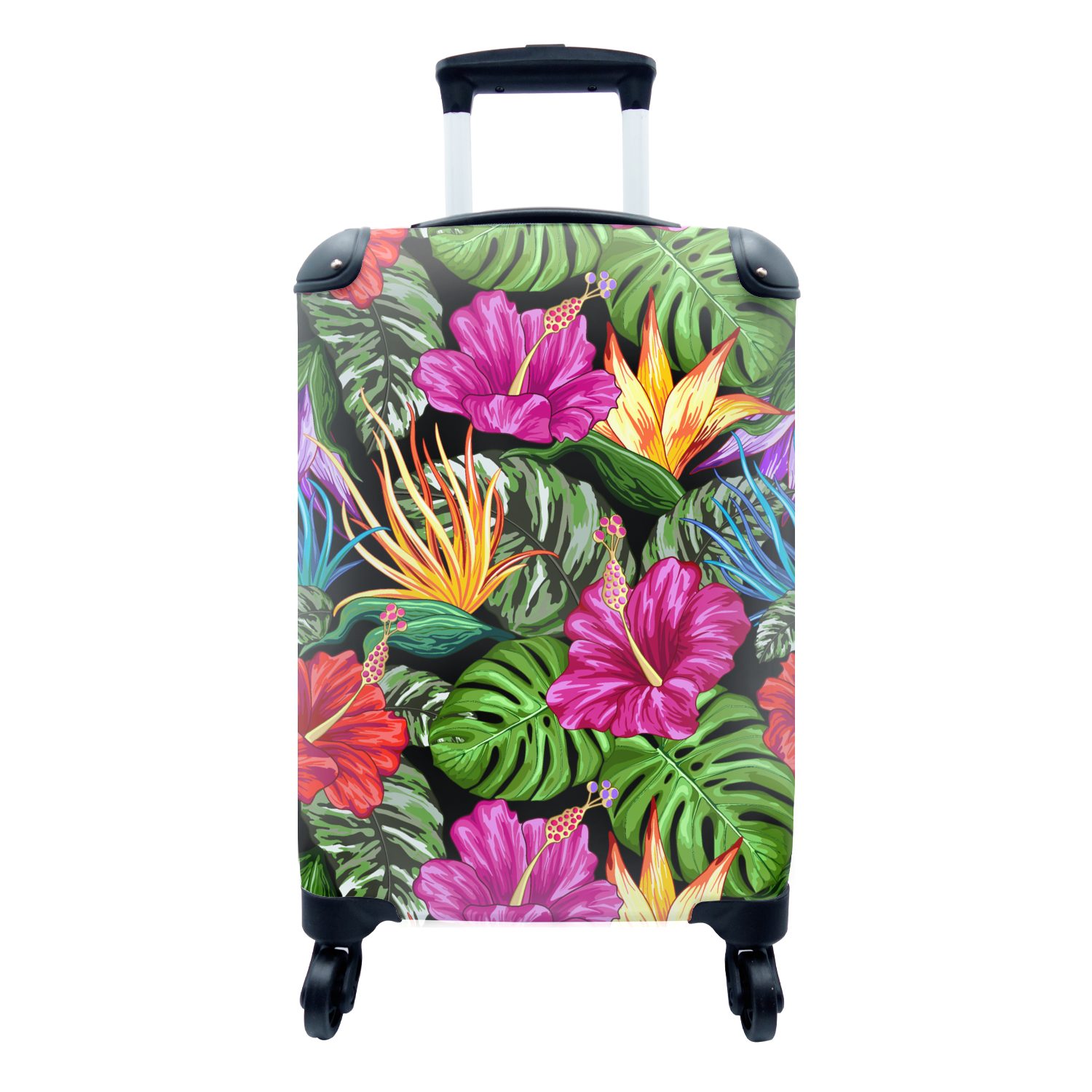 - - Tropisch Muster Trolley, Reisekoffer 4 Reisetasche Handgepäckkoffer Rollen, Monstera, rollen, Handgepäck mit MuchoWow Ferien, für