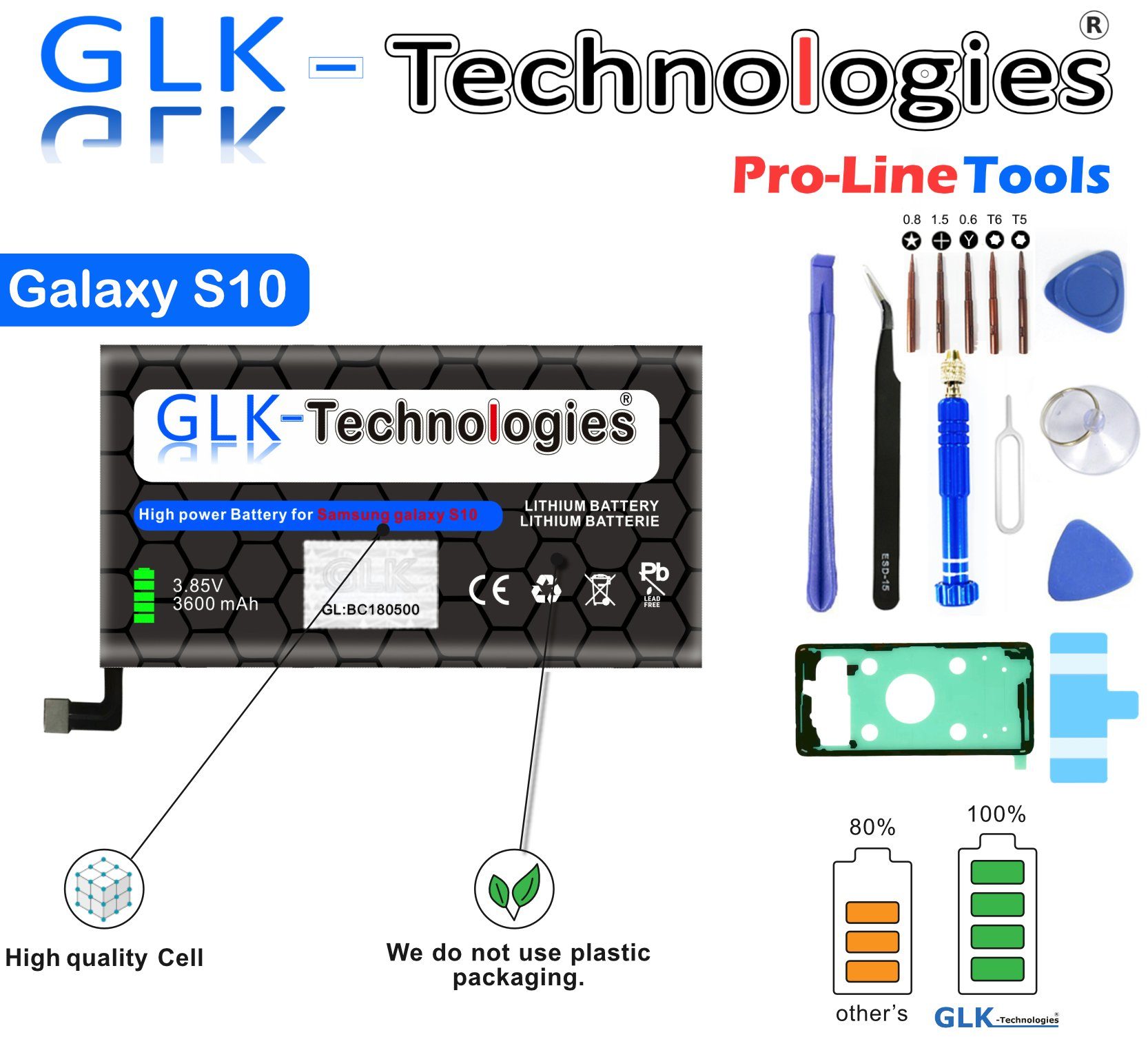 GLK-Technologies High Power Ersatzakku kompatibel mit Samsung Galaxy S10 G973F EB-BG973ABU Smartphone-Akku 3600 mAh (3,85 V) | Akkus und PowerBanks