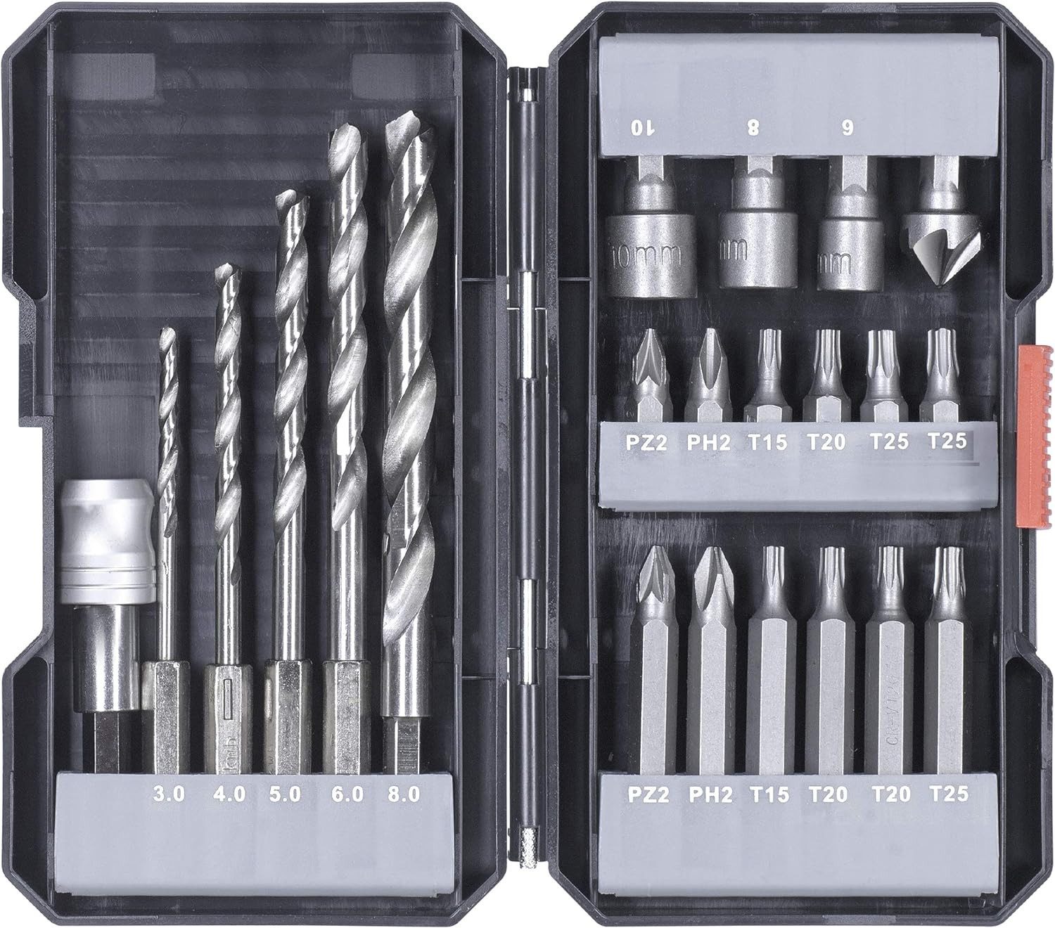 kwb Bohrer- und Bitset Bit-Bohrerbox 22tlg. S-Box, 22-teilige Bit und Bohrer-Box m. Sechkant-Schaft, 5 x HSS Metallbo