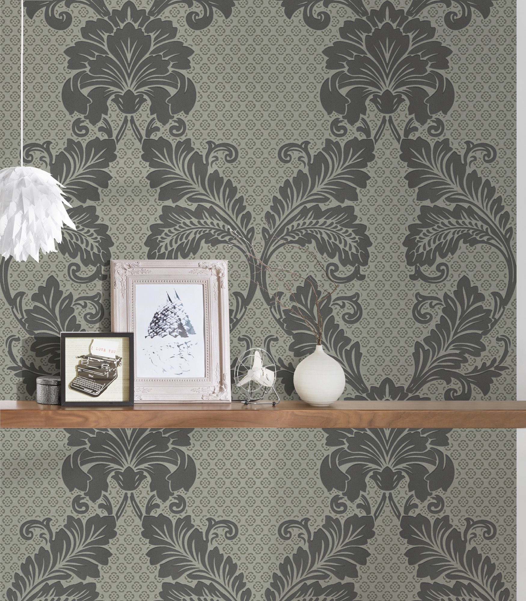 Vliestapete Ornament Luxury Barock, beflockt, Tapete Création A.S. Architects Barock Paper wallpaper, grau/bronzefarben