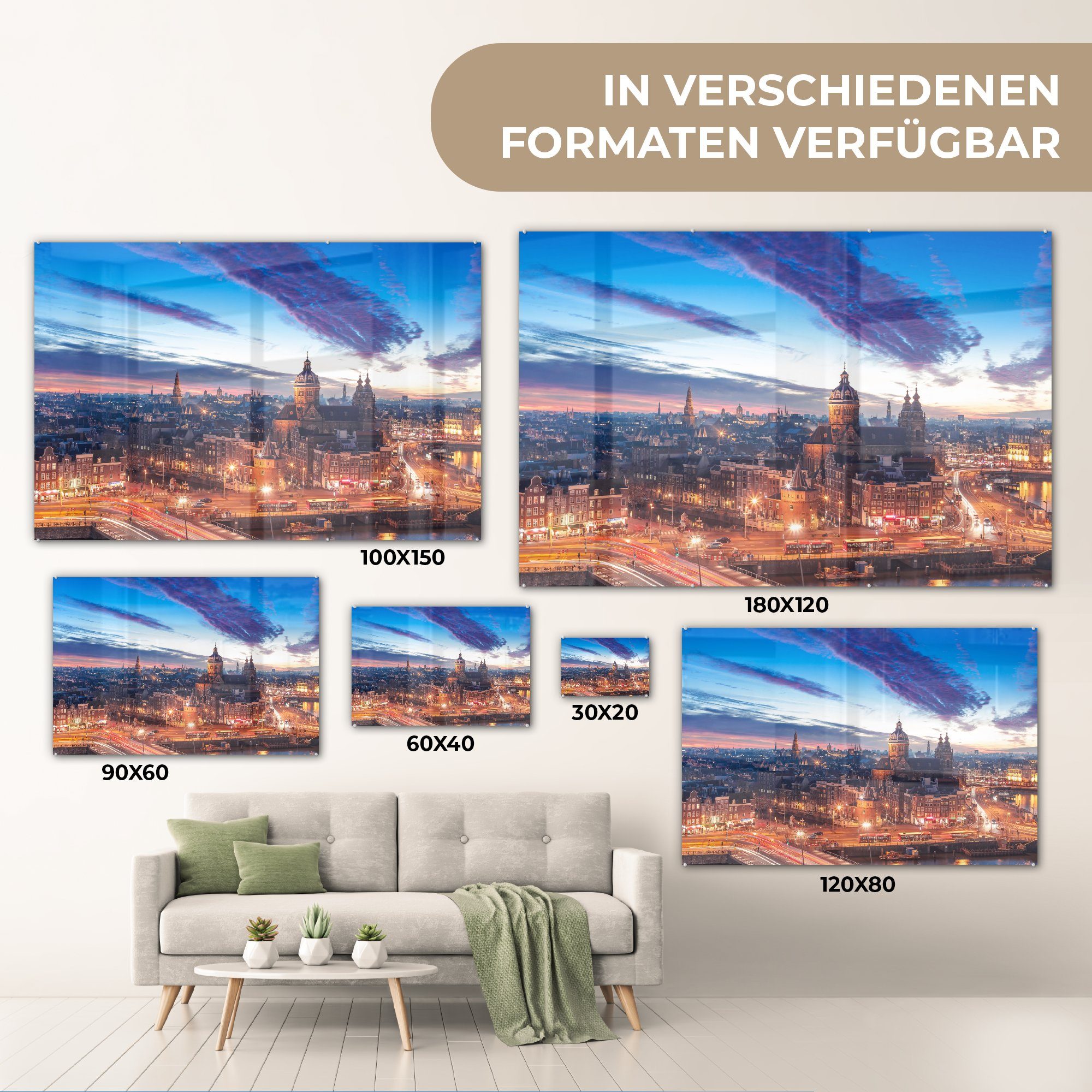 - (1 Wohnzimmer Nacht, Acrylglasbilder Acrylglasbild & MuchoWow St), Schlafzimmer Amsterdam Skyline