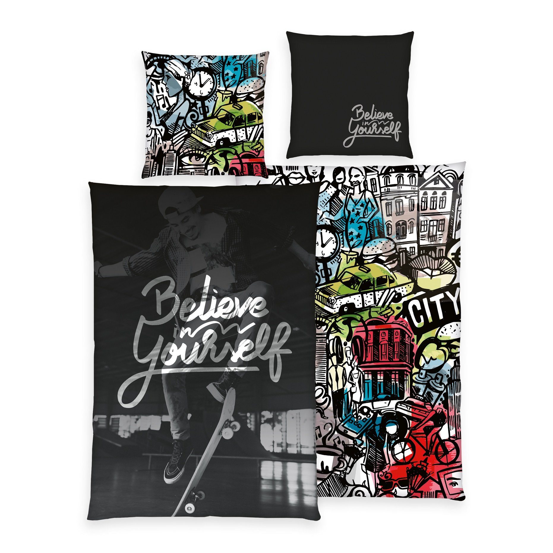 Herding Kinderbettwäsche Skater Bettwäsche Set 2tlg. 135x200 cm 100% Microf günstig online kaufen