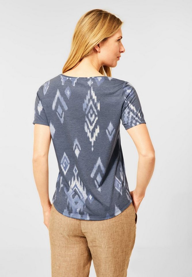 Cecil T-Shirt mit allover Print, Abgerundeter V-Ausschnitt