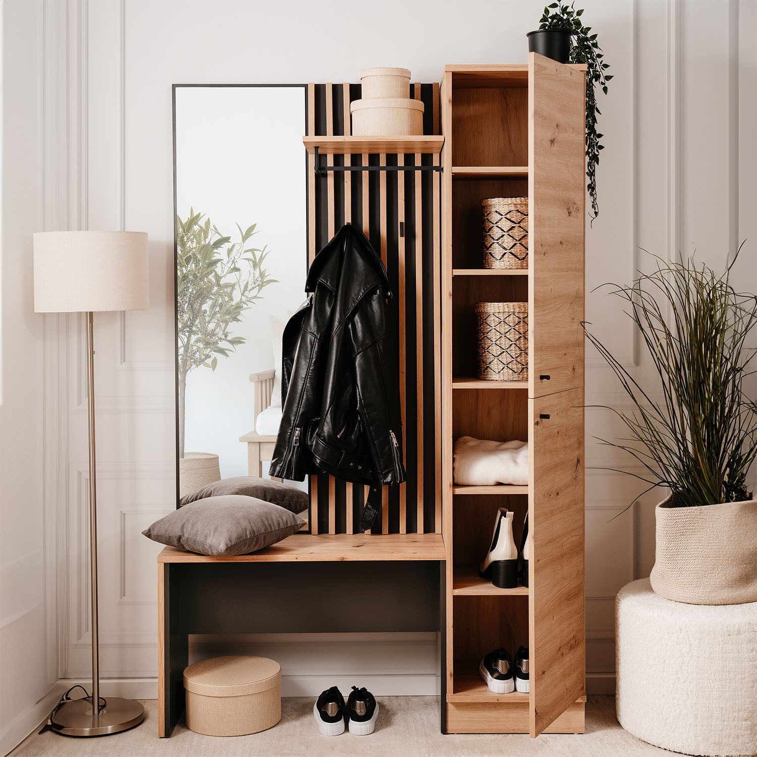 Garderoben-Set Sitzbank Flurmöbel Holz Artisan Eiche Optik mit Hutablage Braun