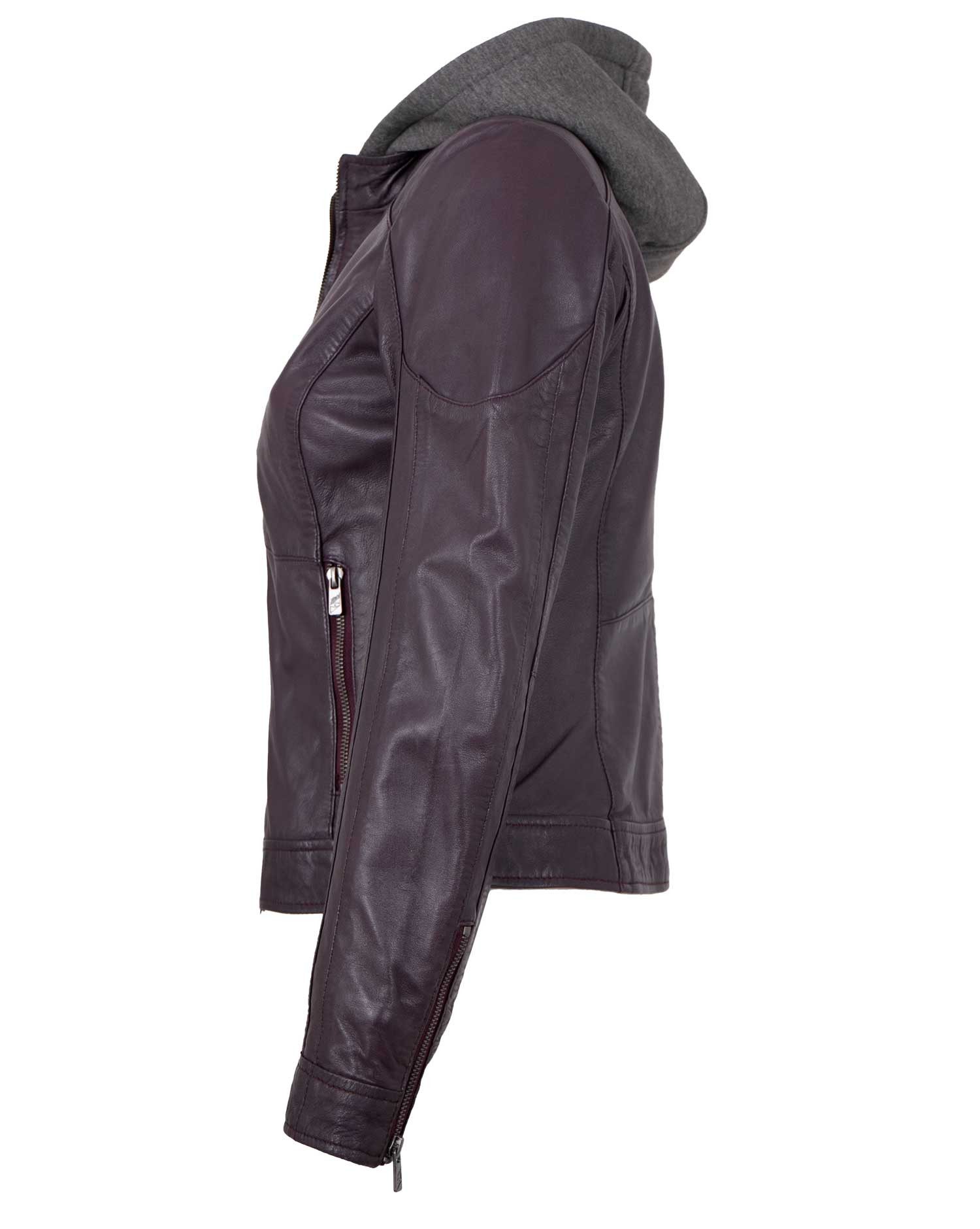 Jilani Lederjacke Francis Jilani - Damen Lederjacke Lammnappa Kapuze dunkel günstig online kaufen