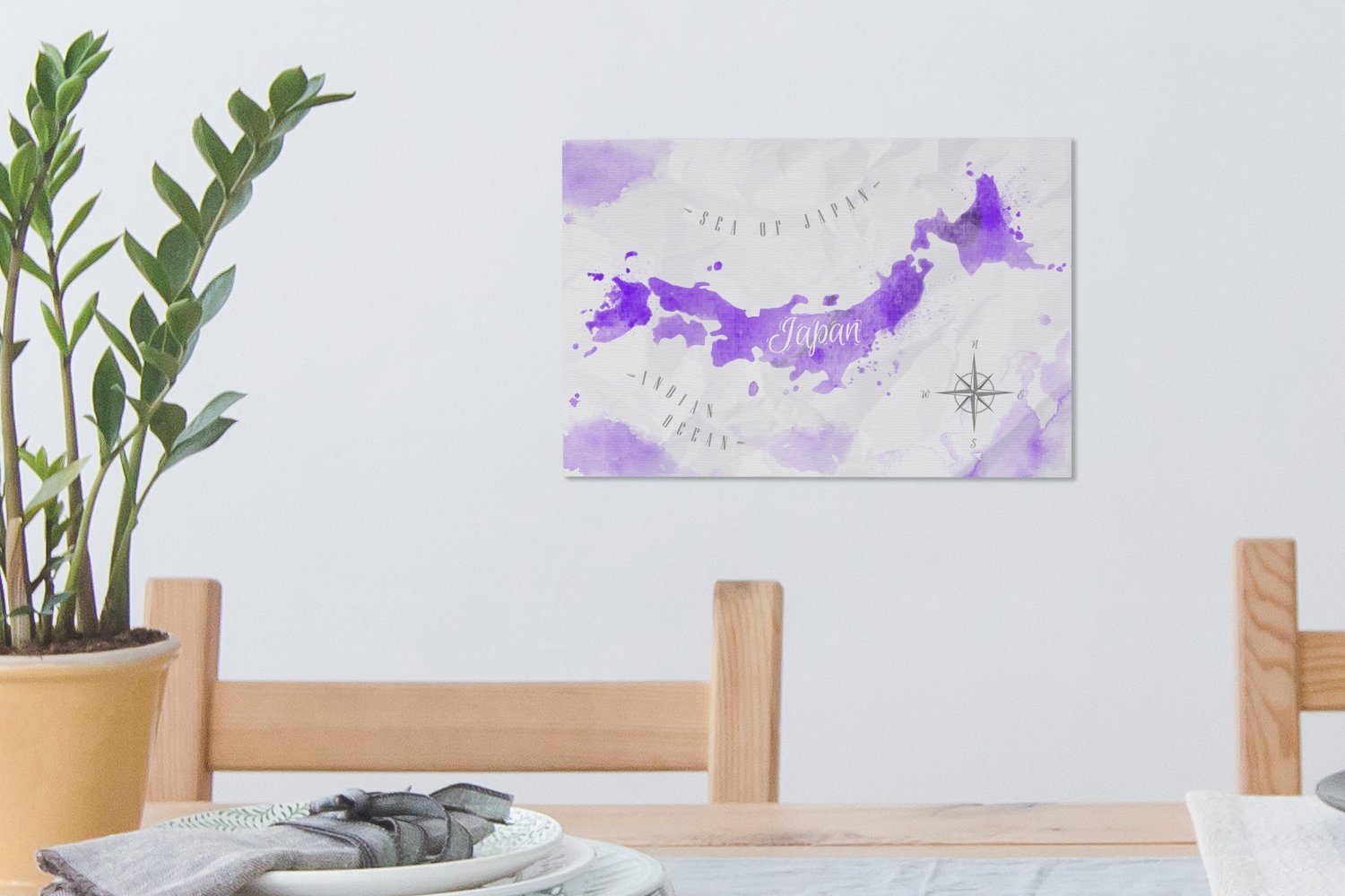 OneMillionCanvasses® Leinwandbild Weltkarten Violett, Japan - cm Wandbild Leinwandbilder, (1 Aufhängefertig, St), Wanddeko, - 30x20