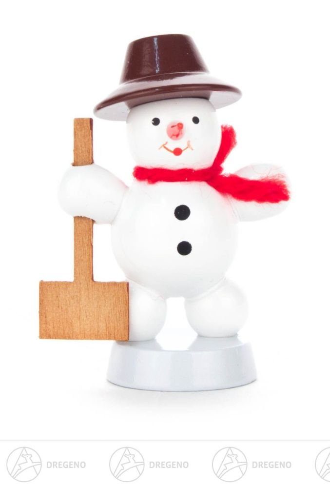 Dregeno Erzgebirge Schneemann Weihnachtliche Miniatur Schneemann mit Schaufel Höhe ca 6 cm NEU, mit Schippe und Hut