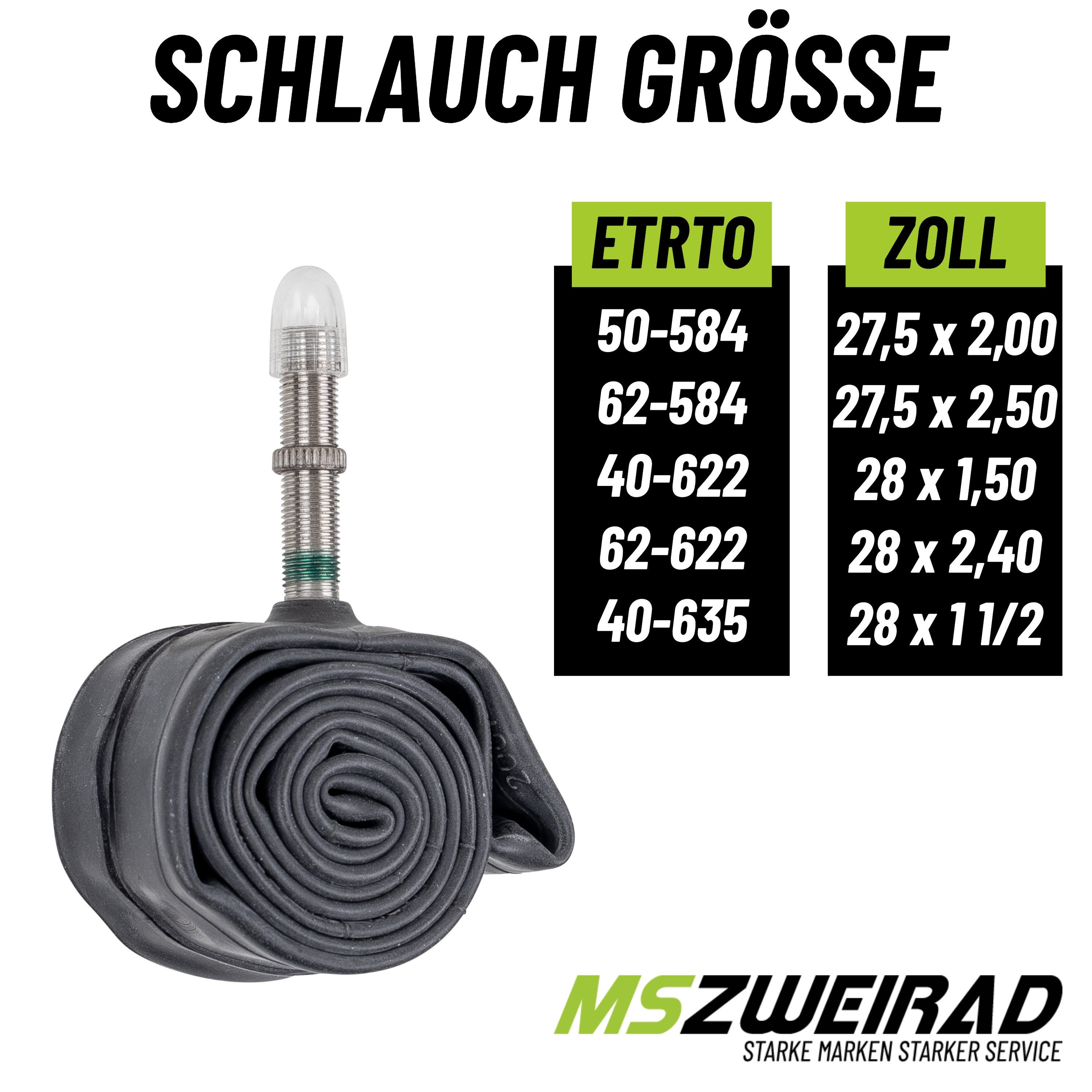 MSZweirad Fahrradschlauch Schwalbe Schlauch AV2 40mm (14"/16) 32/47-288/305 Modell 2026 + Heber