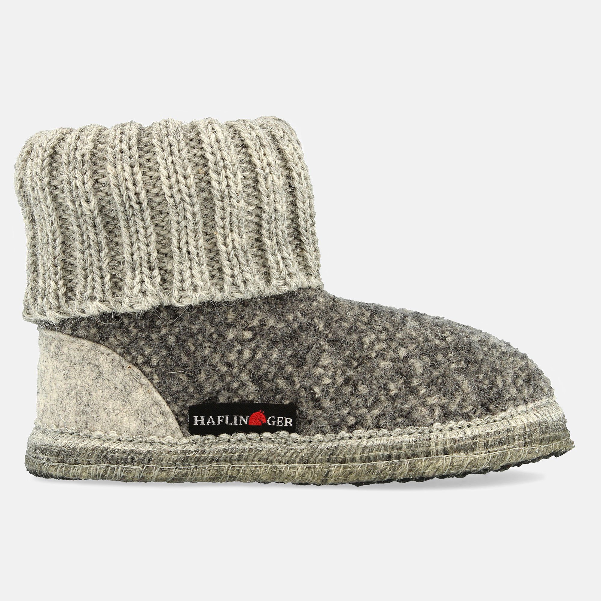 Haflinger Hüttenschuh 1898 mit Kragen aus reiner Schurwolle Hausschuh