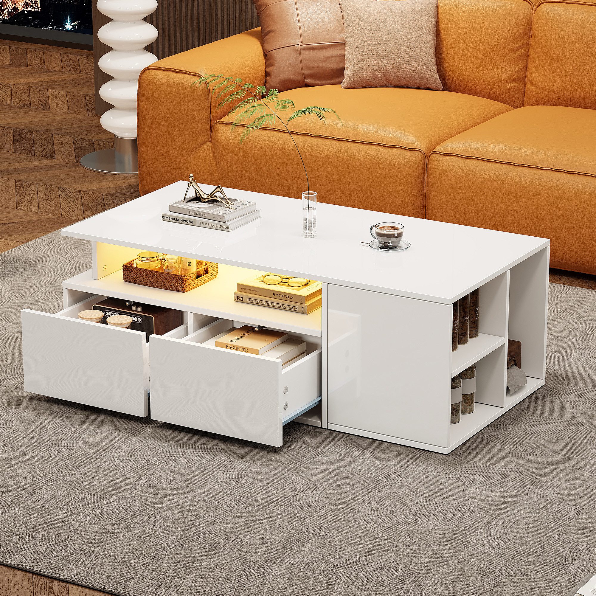 MODFU Couchtisch mit LED-Lichtsteuerung und Hochglanzoberfläche günstig online kaufen