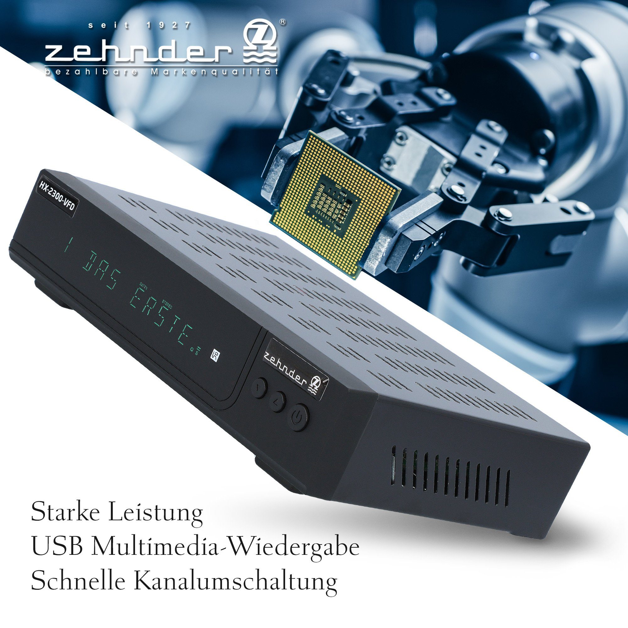 Zehnder HX-2300-Alphanumerisches Coaxial, Einkabel PVR, Display tauglich) SCART, USB, HDMI, (AAC-LC, SAT-Receiver 12V 