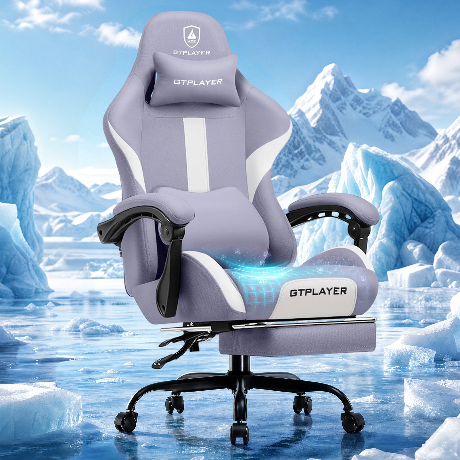 GTPLAYER Gaming-Stuhl Stoff, Racing Gamer Stuhl, Ergonomischer Gaming Sessel Gaming Chair, Schreibtischstuhl, Federsitzkissen mit Fußstütze