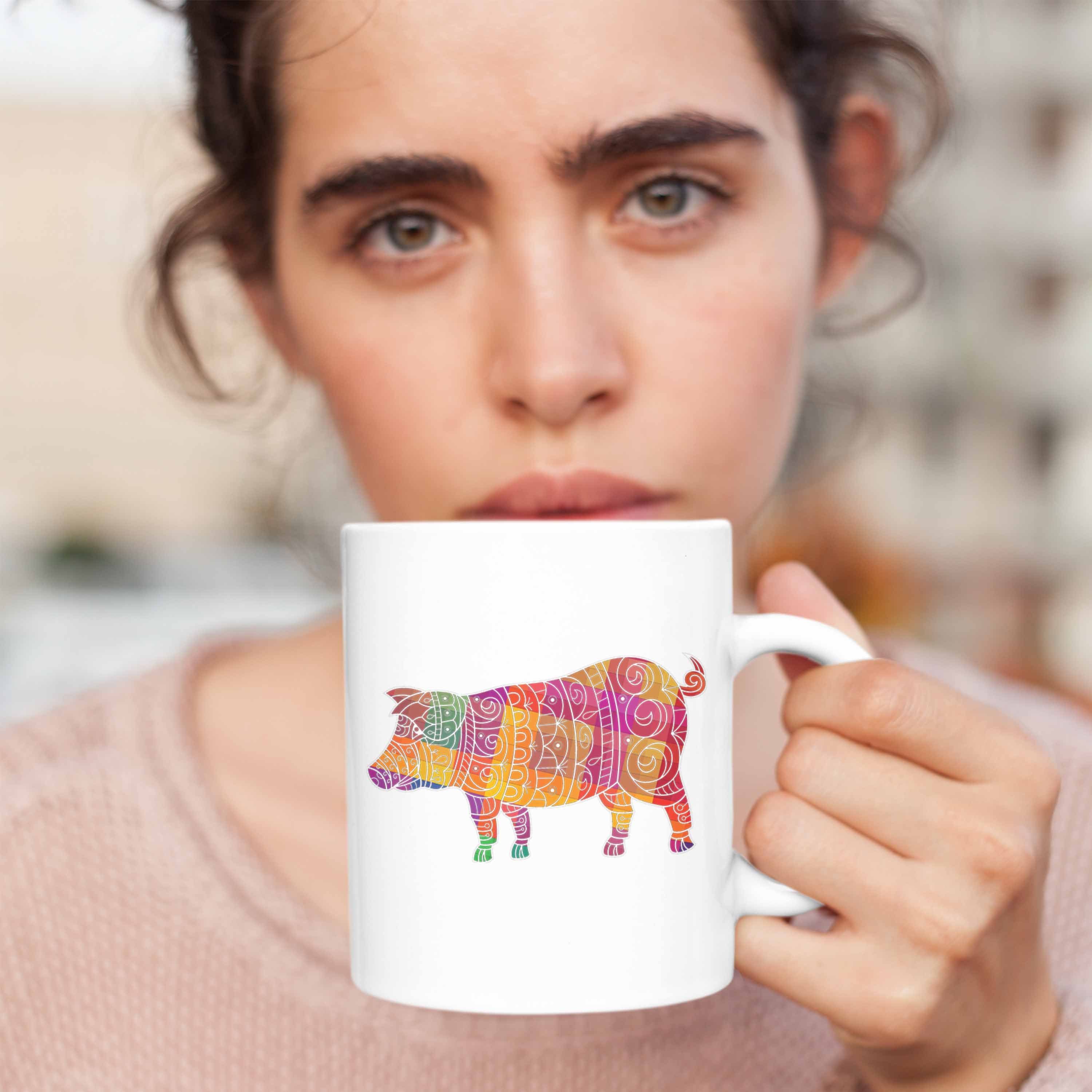 Schwein Trendation Geschenk Polygon Tasse Ferkel Tasse Bauern Trendation Schweine - Grafik Weiss