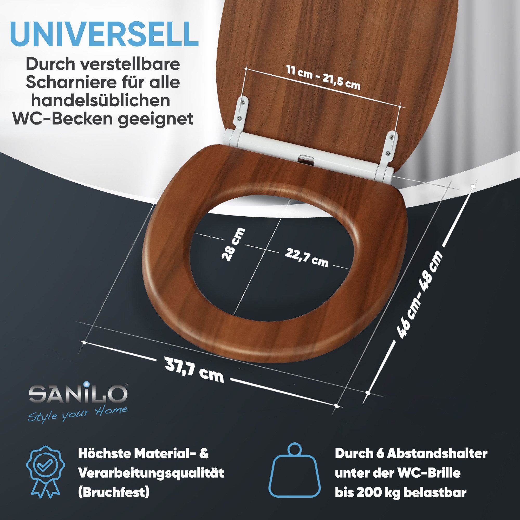 Sanilo WC-Sitz Mahagoni mit Absenkautomatik & Quick Release, Premium Toilettendeckel, abnehmbar, leichte Montage von oben – Bild 4 von 5