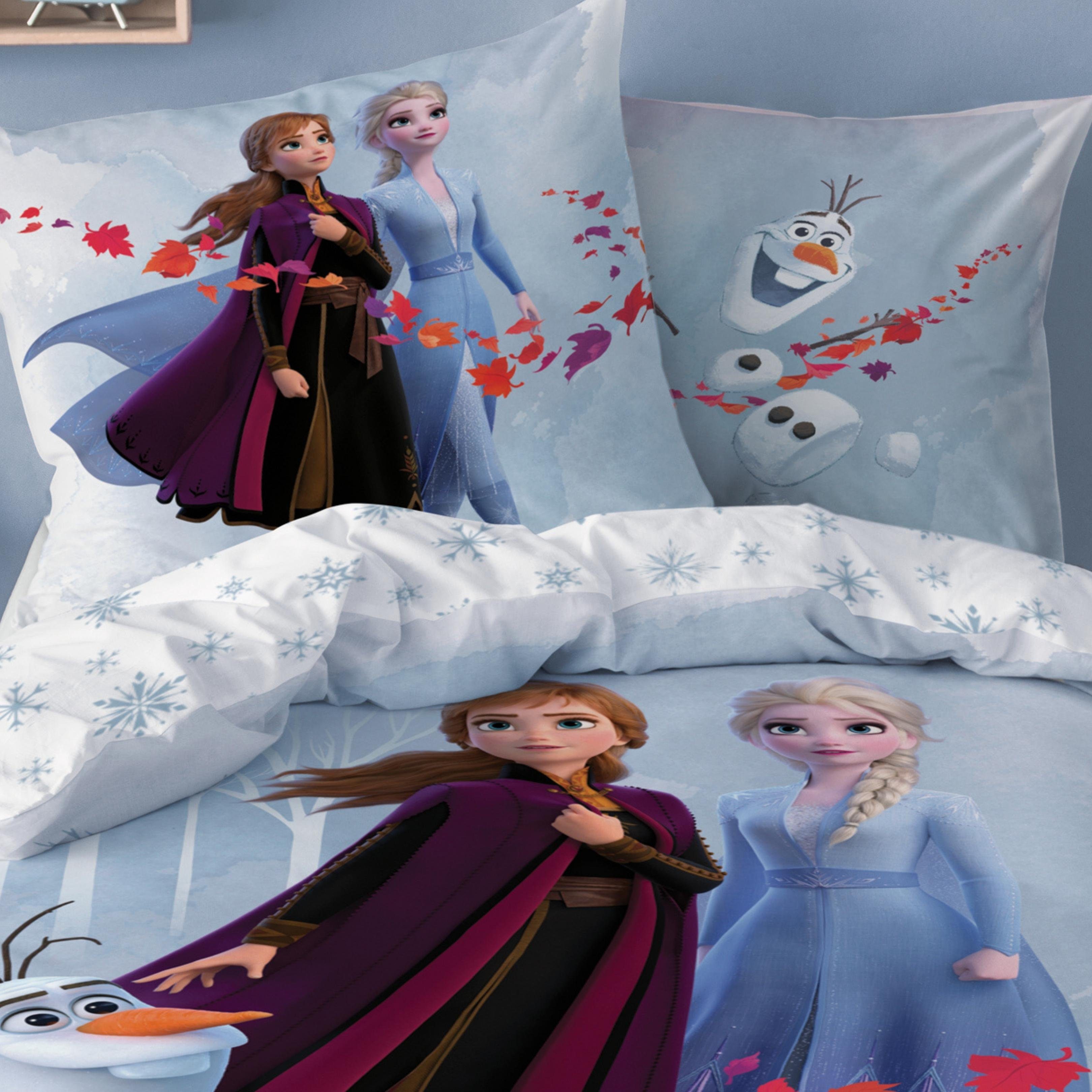 MTOnlinehandel Bettwäsche Frozen Eiskönigin 135x200+80x80 cm, 100 % Baumwolle, Renforcé, 2 teilig, Disney's Kinderbettwäsche mit Anna, Elsa & Olaf Mädchenbettwäsche