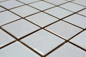 Mosani Mosaikfliesen Keramik Mosaik Fliese weiss mit fein hellem mint Stich BAD Pool Küche