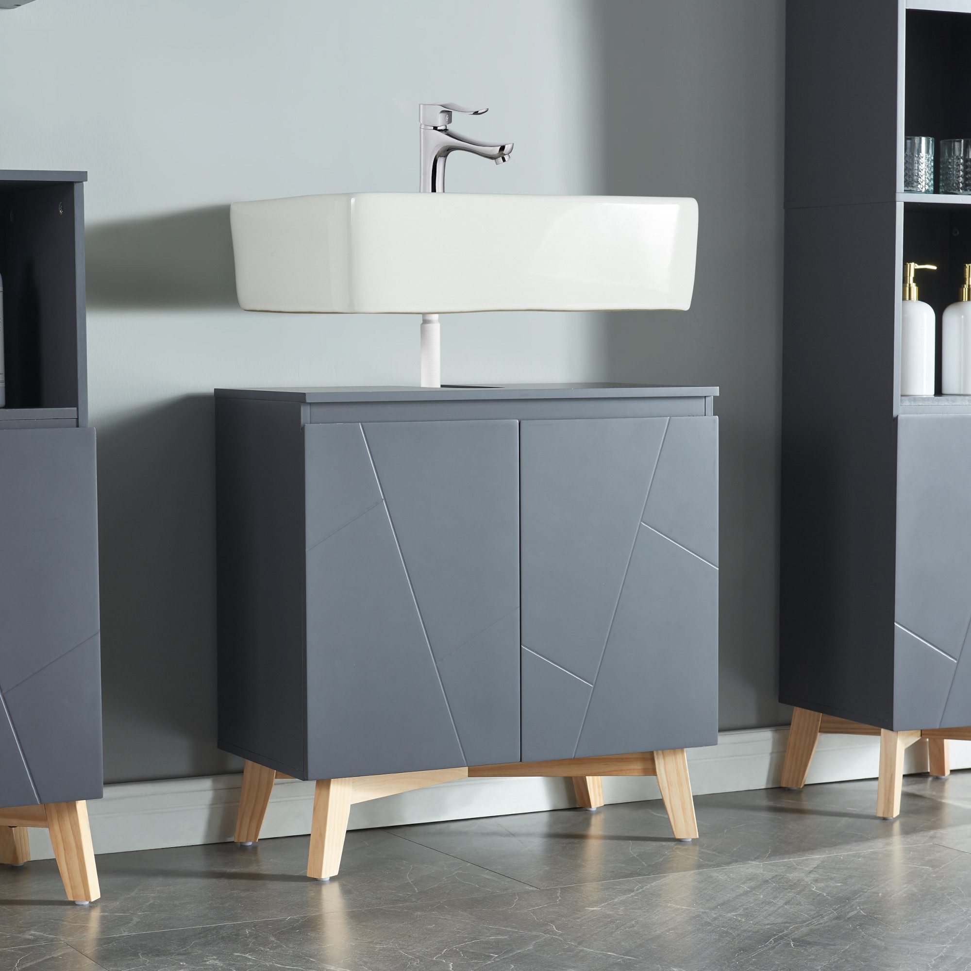 en.casa Waschbeckenunterschrank »Overath« 60x60x30cm Grau günstig online kaufen