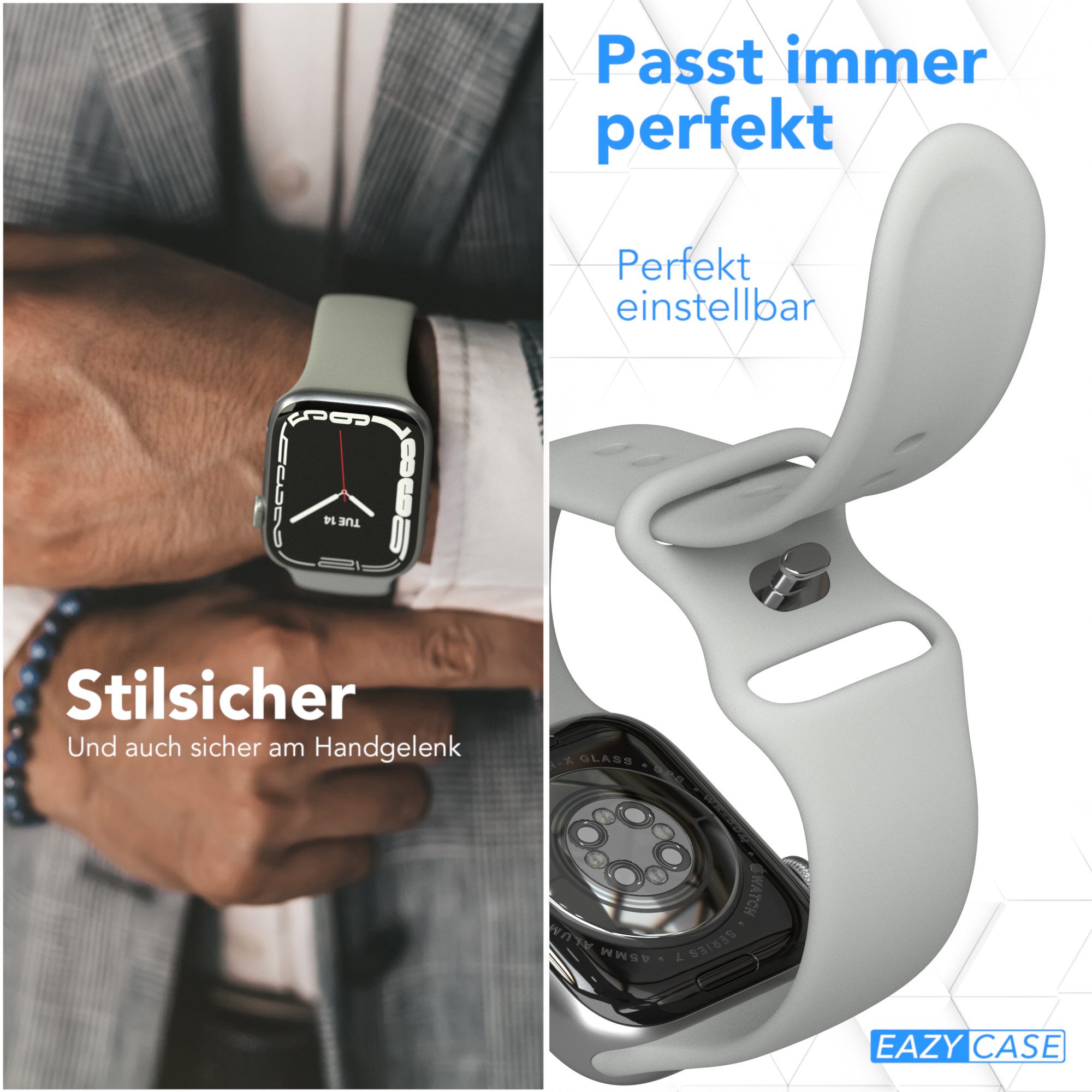 EAZY CASE Smartwatch-Armband Silikon Armband iWatch 11 10 9 8 7 6 5 4 3 2 SE Ultra, Sport Loop Silikonarmband Apple Watch 38-42 mm Hellgrau Unisex