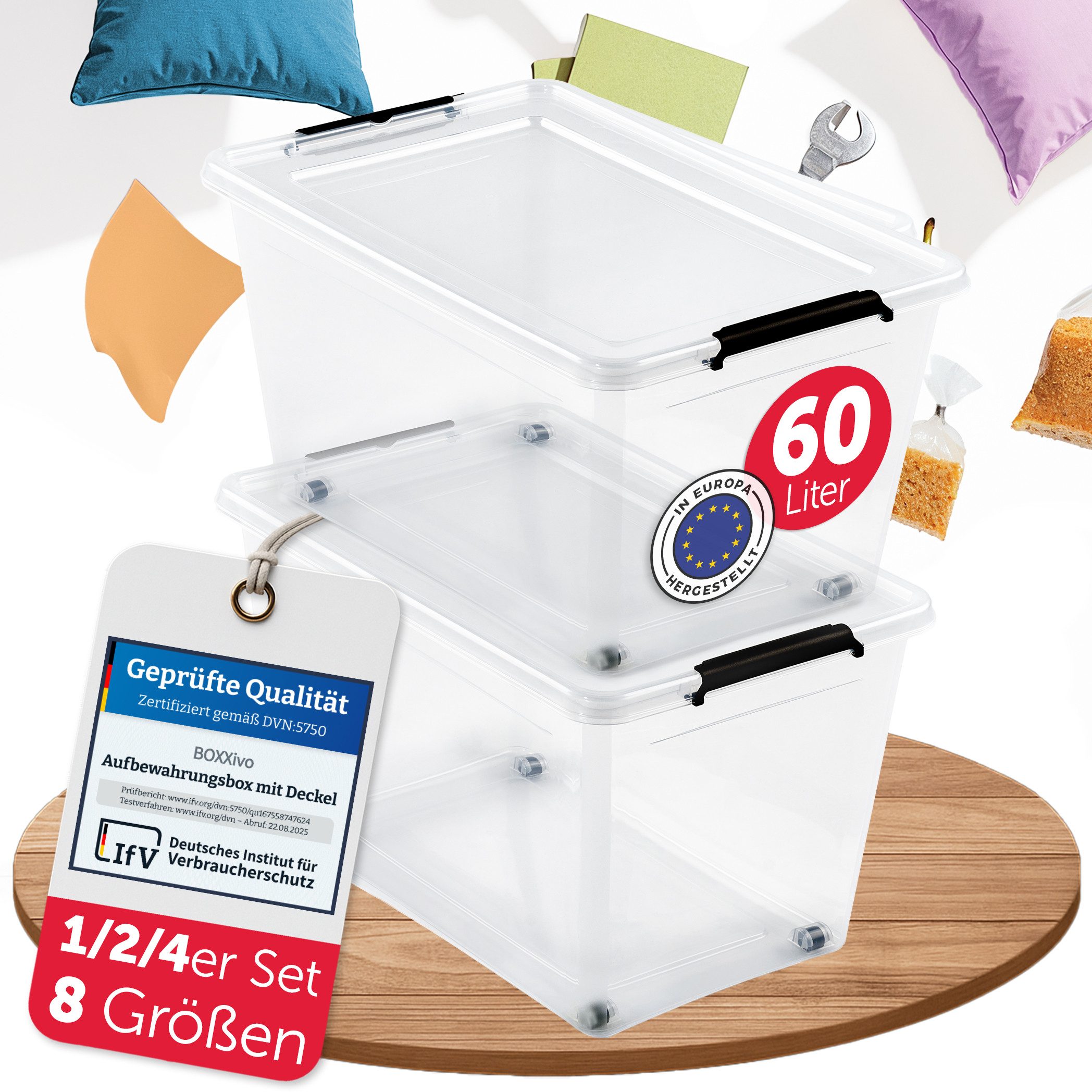 BOXXivo Aufbewahrungsbox Aufbewahrungsboxen mit Deckel BPA-freie & lebensmittelechte Boxen (2 St), Plastikbox mit Deckel - robuste & stapelbare Aufbewahrungsboxen